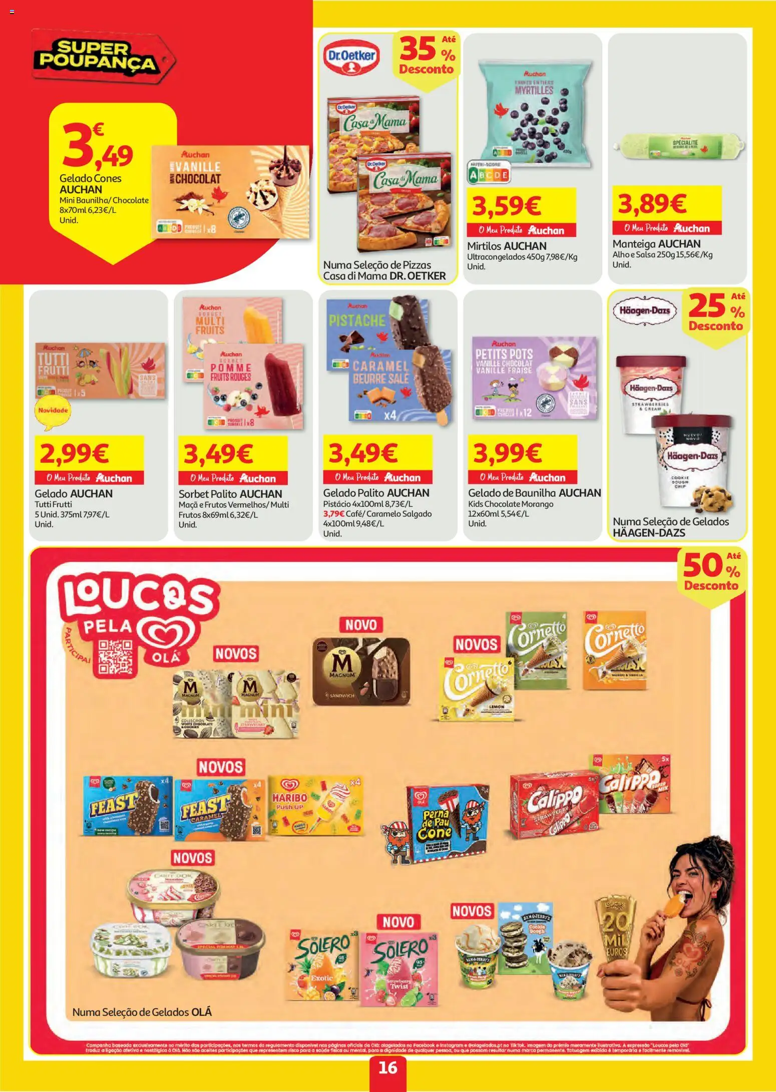 Auchan folheto │ válido de 06/08/2026 | Página: 16 | Produtos: Gelado, Manteiga, Chocolate, Mirtilos