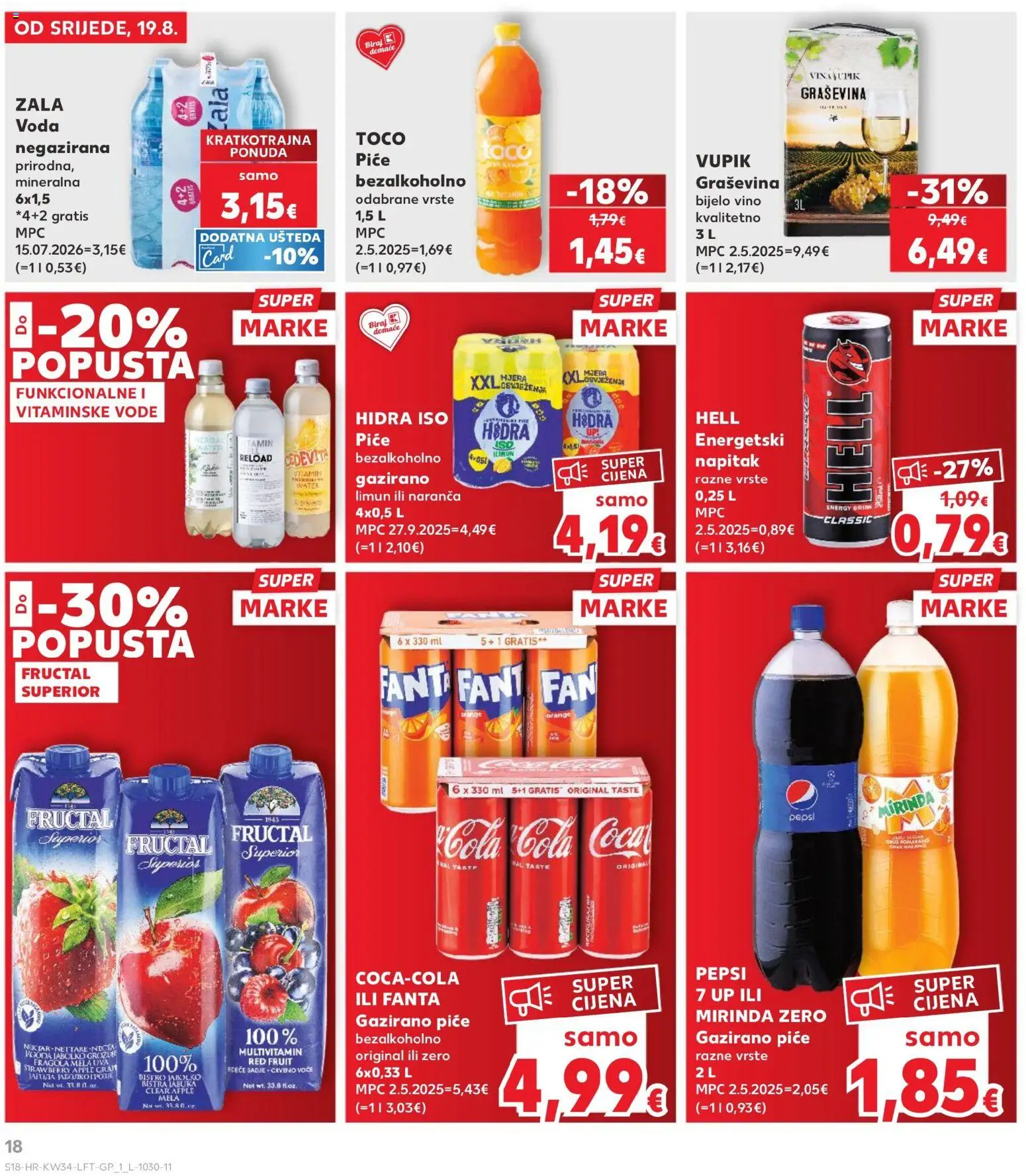 Kaufland HR akciós ujság - amely érvényes a következő dátumtól: 2026.08.19. | Oldal: 18 | Termékek: Pepsi, Fanta, Cola, Mirinda