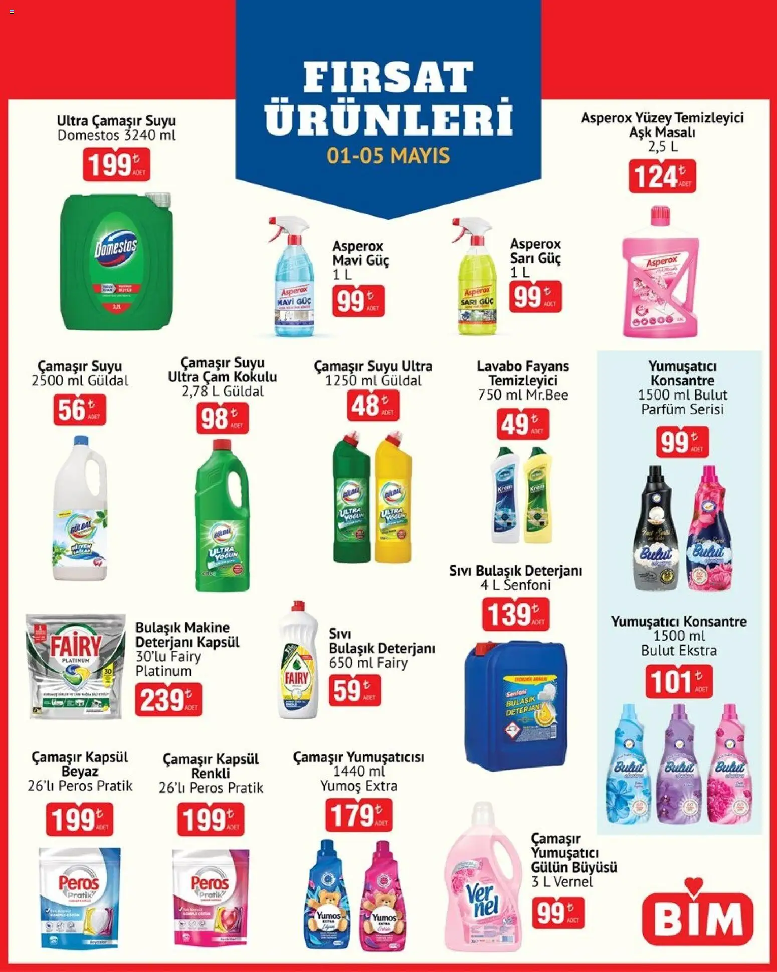 BİM - Fırsat ürünleri - 01.05.2026 tarihinden itibaren geçerlidir | Sayfa: 1 | Ürünler: Lavabo, Krem, Yumuşatıcı, Yüzey temizleyici