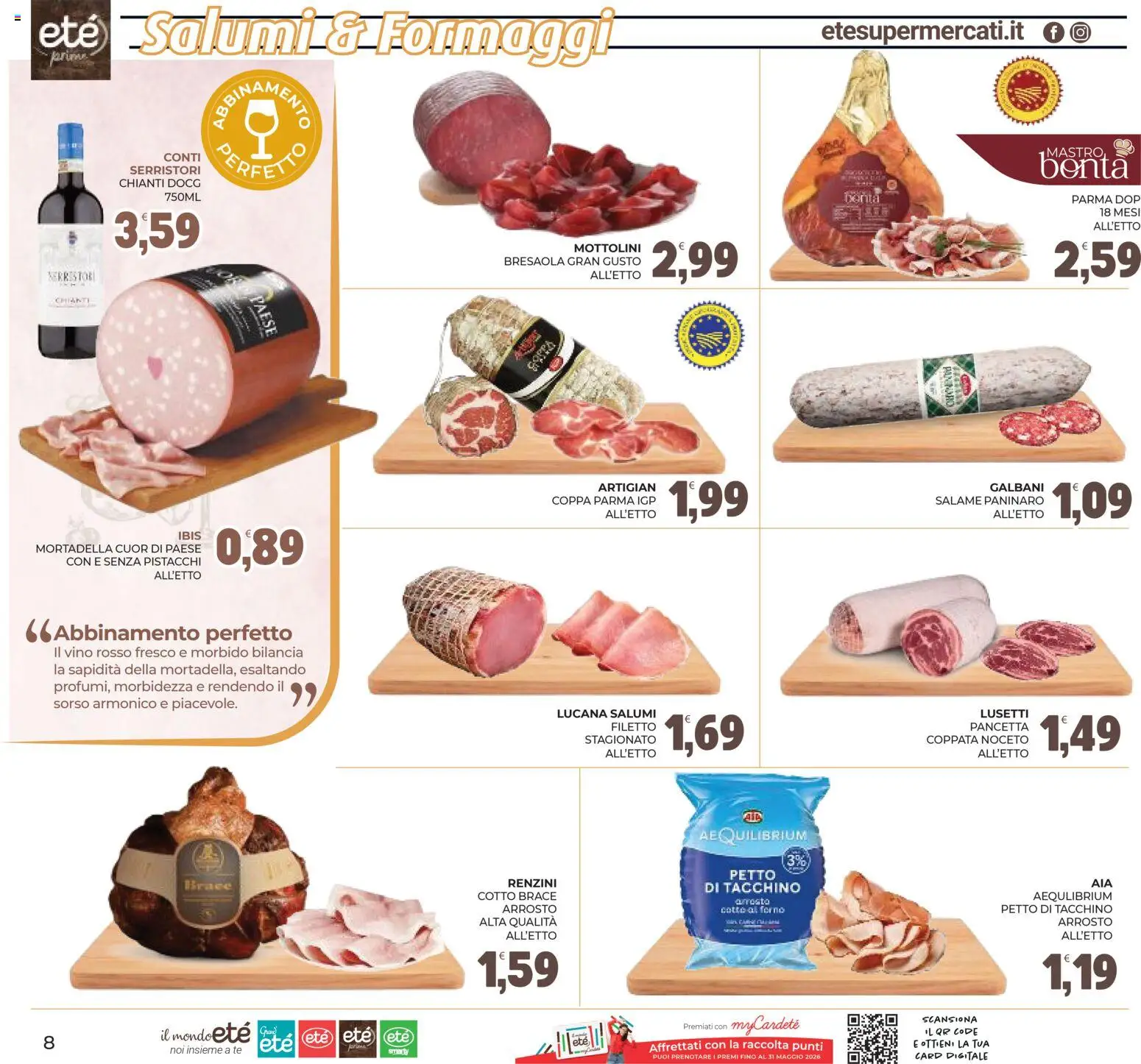 Volantino Eté del 29.04.2026 | Pagina: 8 | Prodotti: Bresaola, Vino, Mortadella, Bilancia