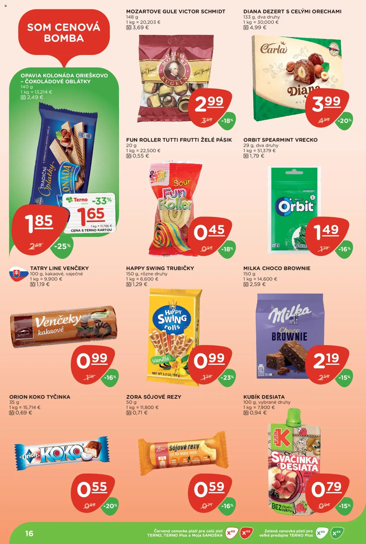 Nové Terno akcie – leták je platný od 16.07.2026 | Strana: 16 | Produkty: Venčeky, Trubičky, Milka, Dezert