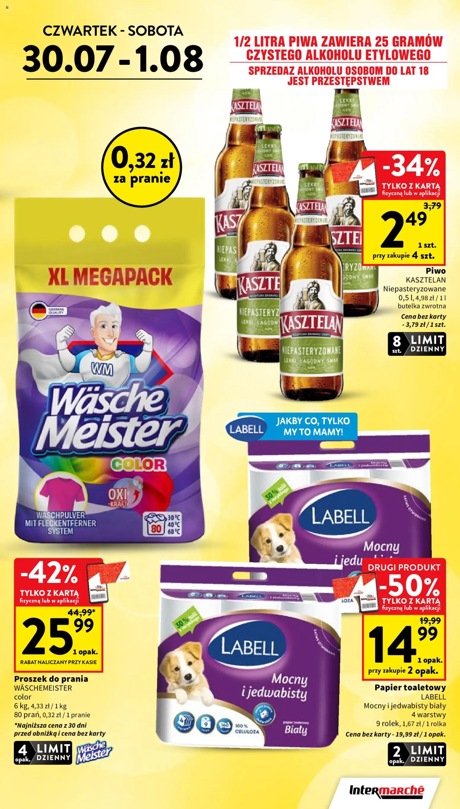 Intermarche gazetka od 30.07.2026 | Strona: 5 | Produkty: Proszek, Papier toaletowy, Piwo kasztelan, Proszek do prania