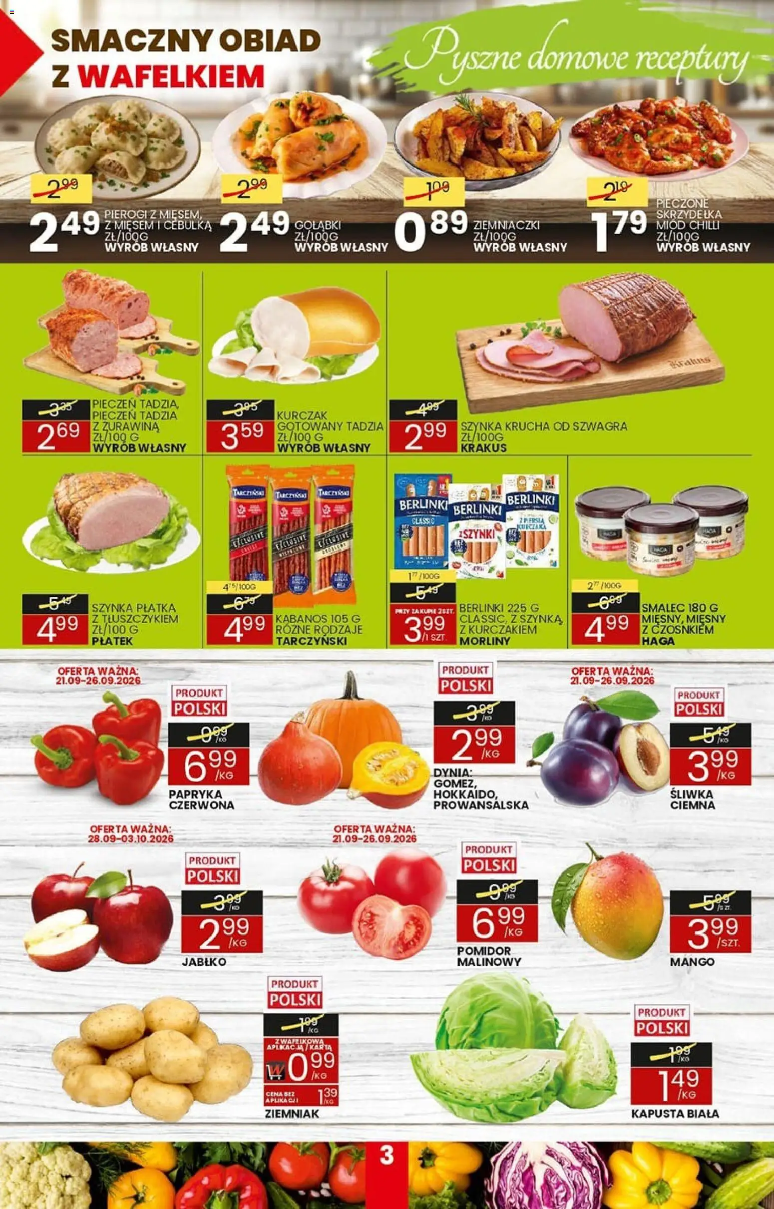 Wafelek gazetka od 21.09.2026 | Strona: 3 | Produkty: Miód, Pierogi, Żurawina, Berlinki