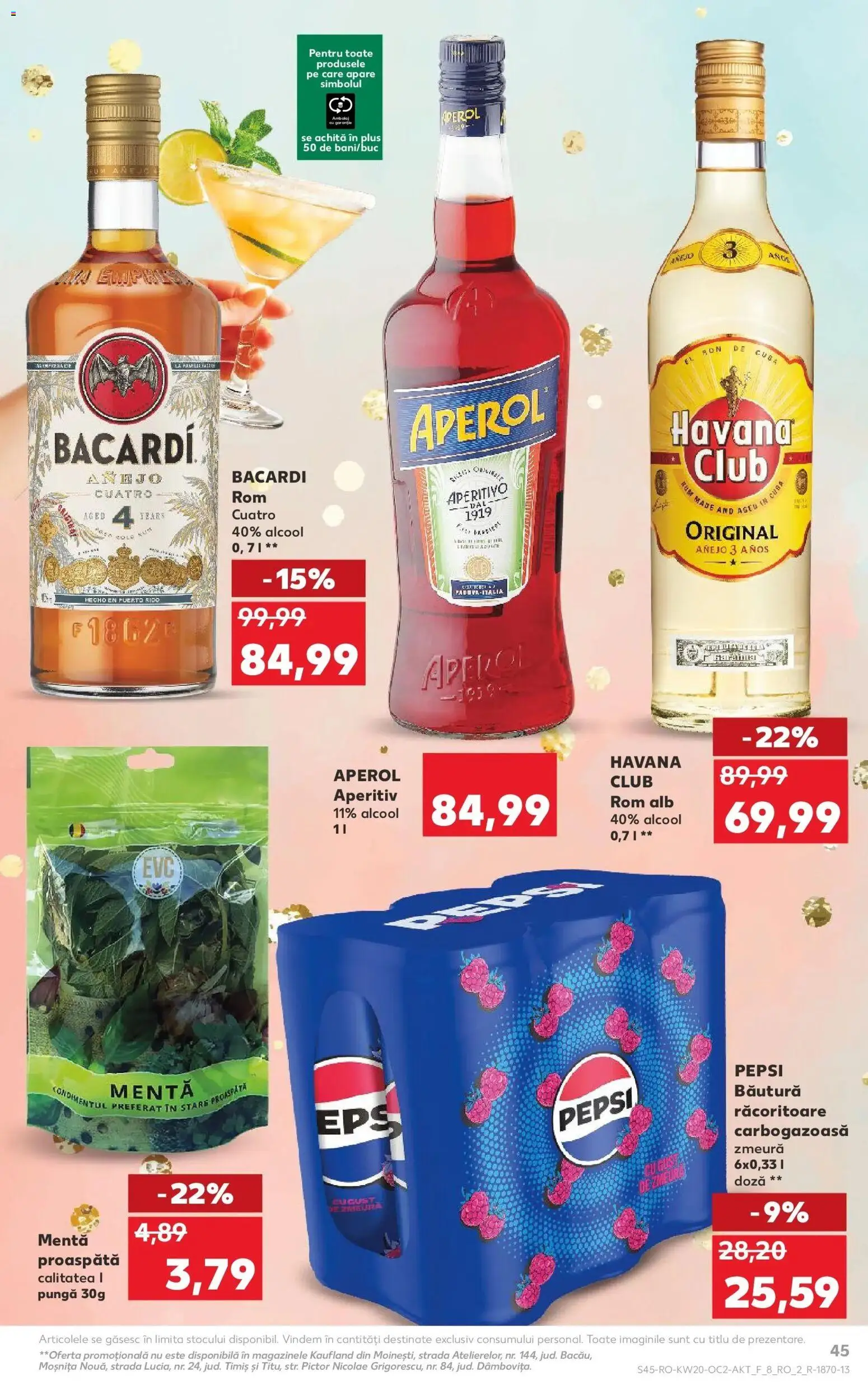 Noul catalog Kaufland – valabil de la 13.05.2026 | Pagină: 45 | Produse: Zmeură, Pungă, Rom, Aperol