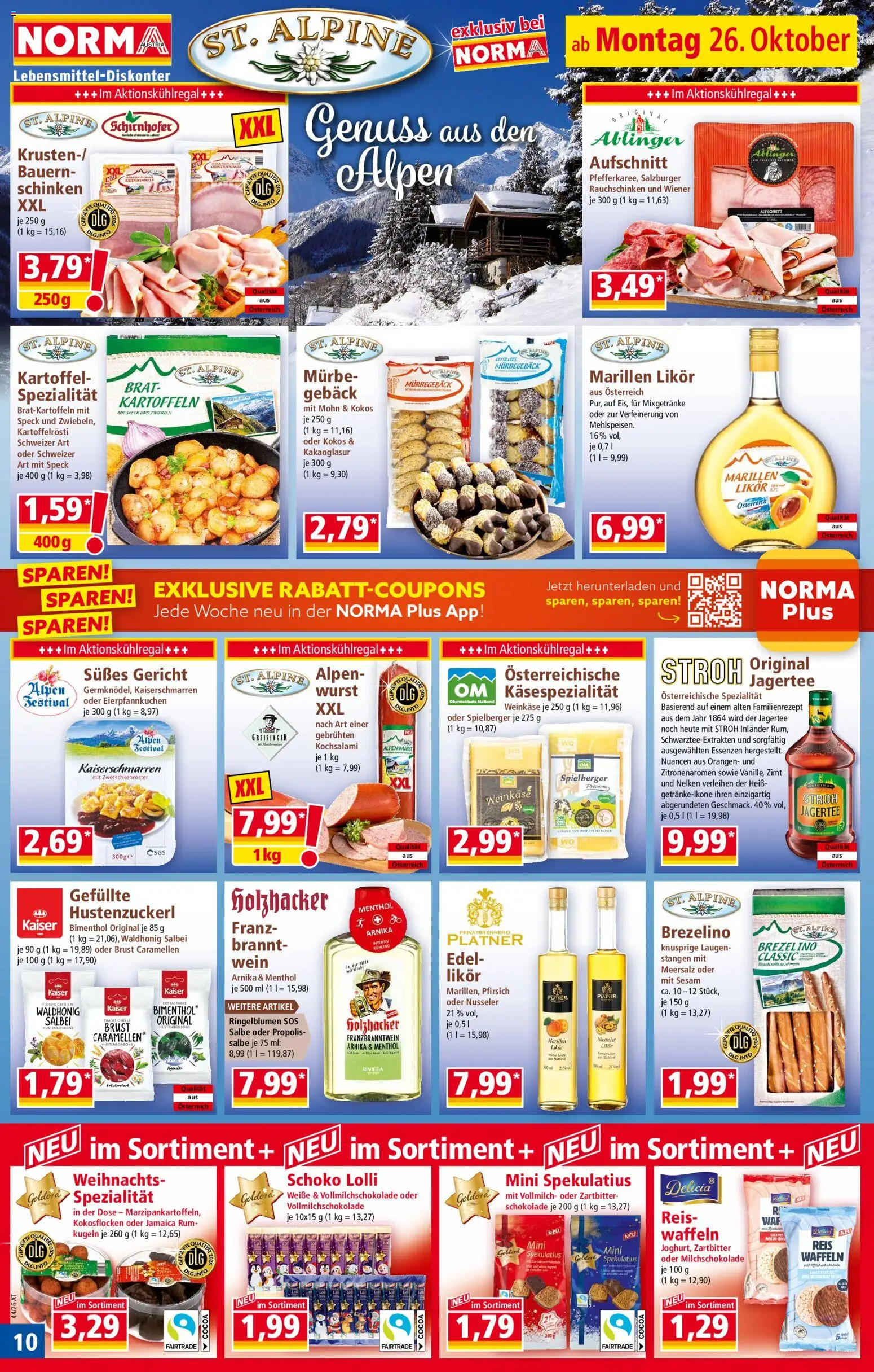 Norma Flugblatt gültig ab 26.10.2026 | Seite: 10 | Produkte: Wurst, Waffeln, Schokolade, Wein
