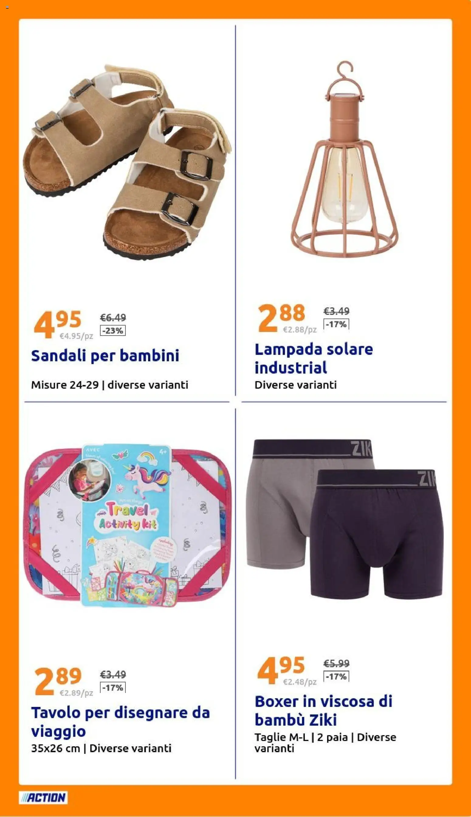 Volantino Action del 15/07/2026 | Pagina: 27 | Prodotti: Boxer, Sandali, Tavolo, Lampada