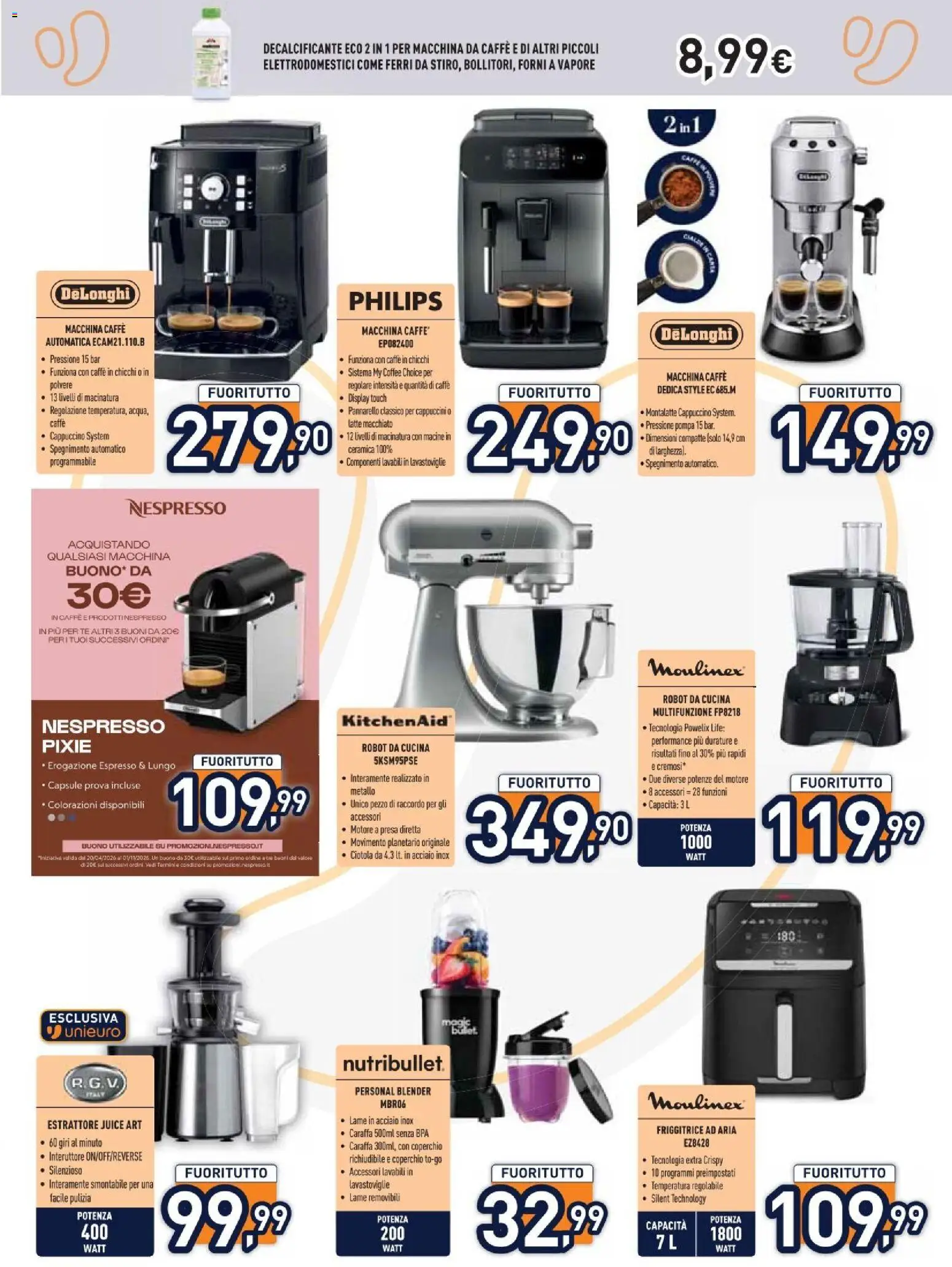 Volantino Unieuro del 10/08/2026 | Pagina: 17 | Prodotti: Cappuccino, Friggitrice, Presa, Robot da cucina