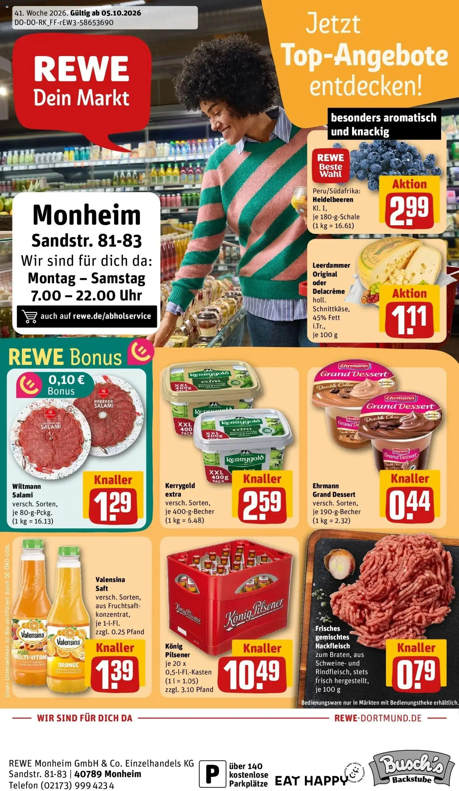 REWE Prospekt ab 05.10.2026 zum Blättern » Angebote | Seite: 5 | Produkte: Leerdammer, Heidelbeeren, Telefon, Hackfleisch