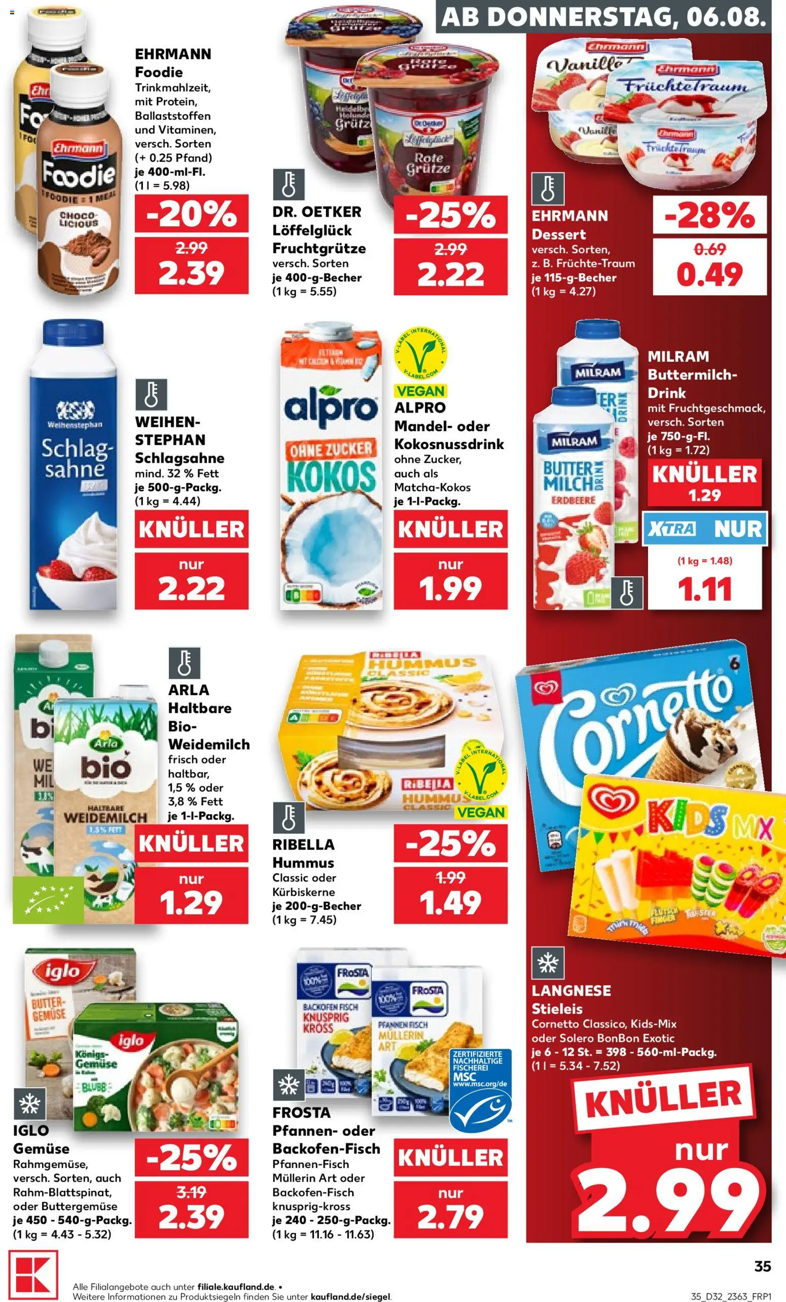 Kaufland Prospekt Bremen – gültig ab 06.08.2026 | Seite: 35 | Produkte: Langnese, Schlagsahne, Frosta, Sahne