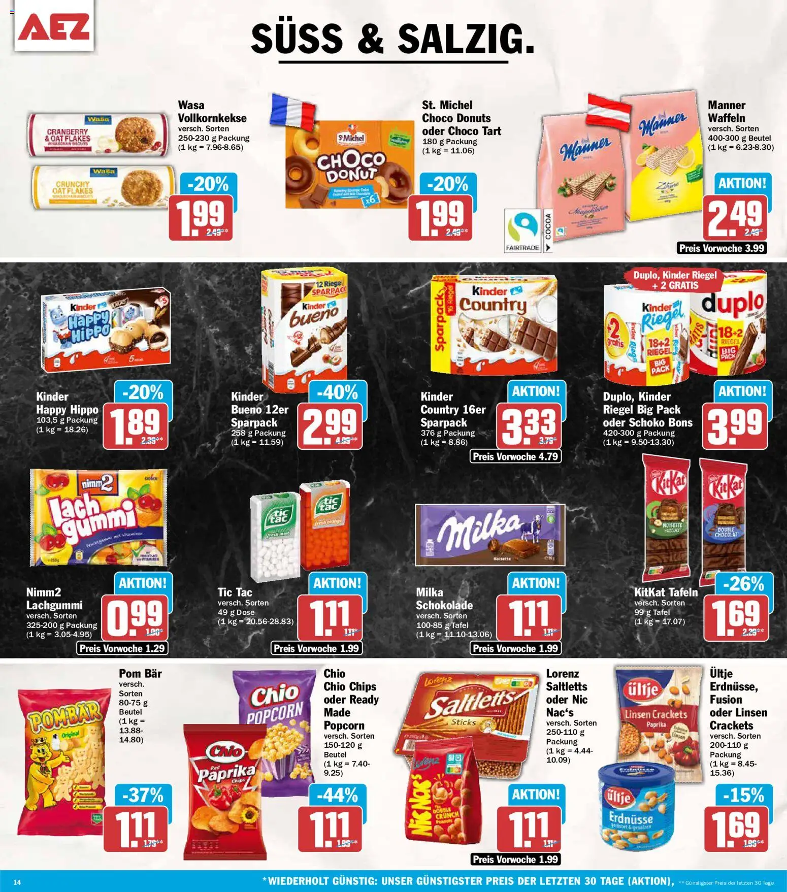 AEZ Prospekt – gültig ab 03.08.2026 | Seite: 14 | Produkte: Schokolade, Milka, Waffeln, Paprika