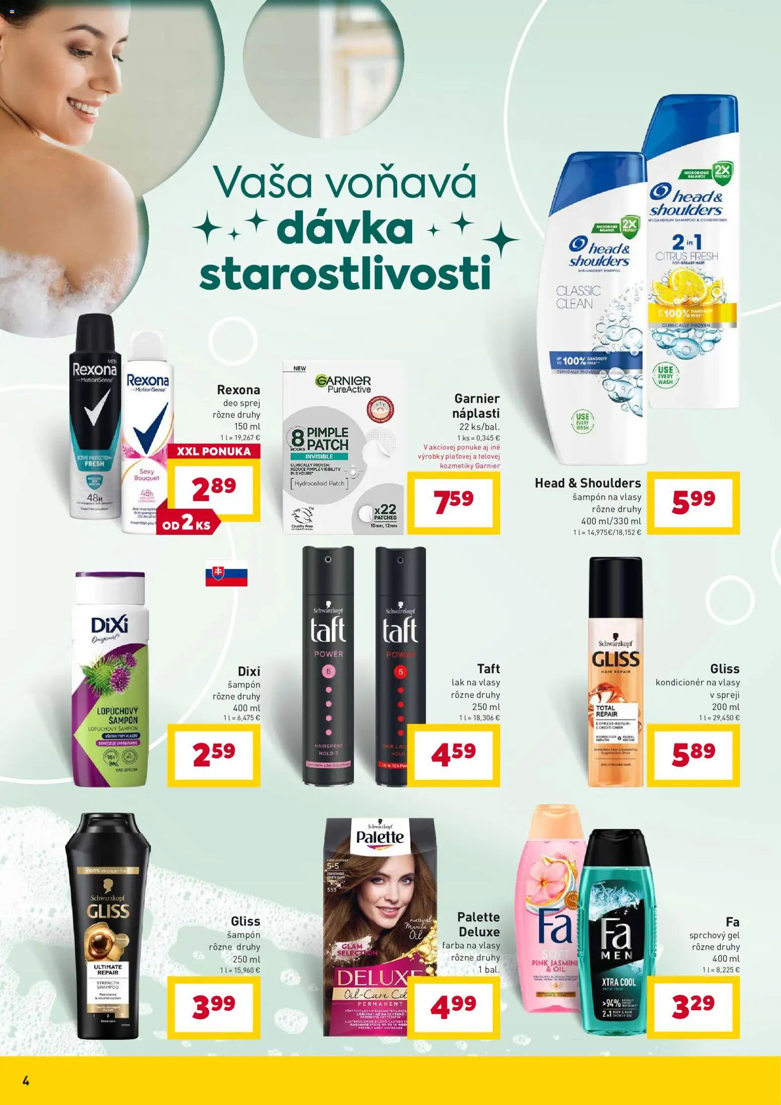 Nové Billa akcie – leták je platný od 07.04.2026 | Strana: 4 | Produkty: Šampón, Kondicionér, Lak na vlasy, Farba na vlasy