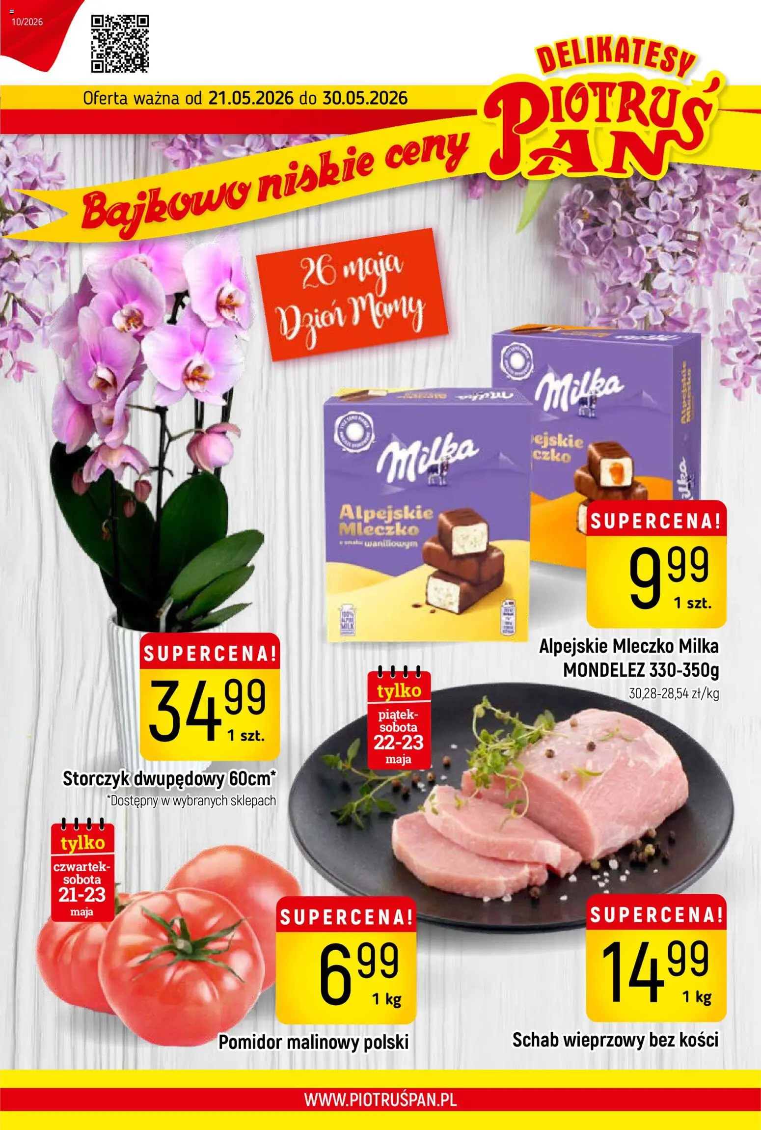 Piotruś Pan gazetka od 21.05.2026 | Strona: 1 | Produkty: Pomidor malinowy, Schab wieprzowy, Schab wieprzowy bez kości, Delikatesy