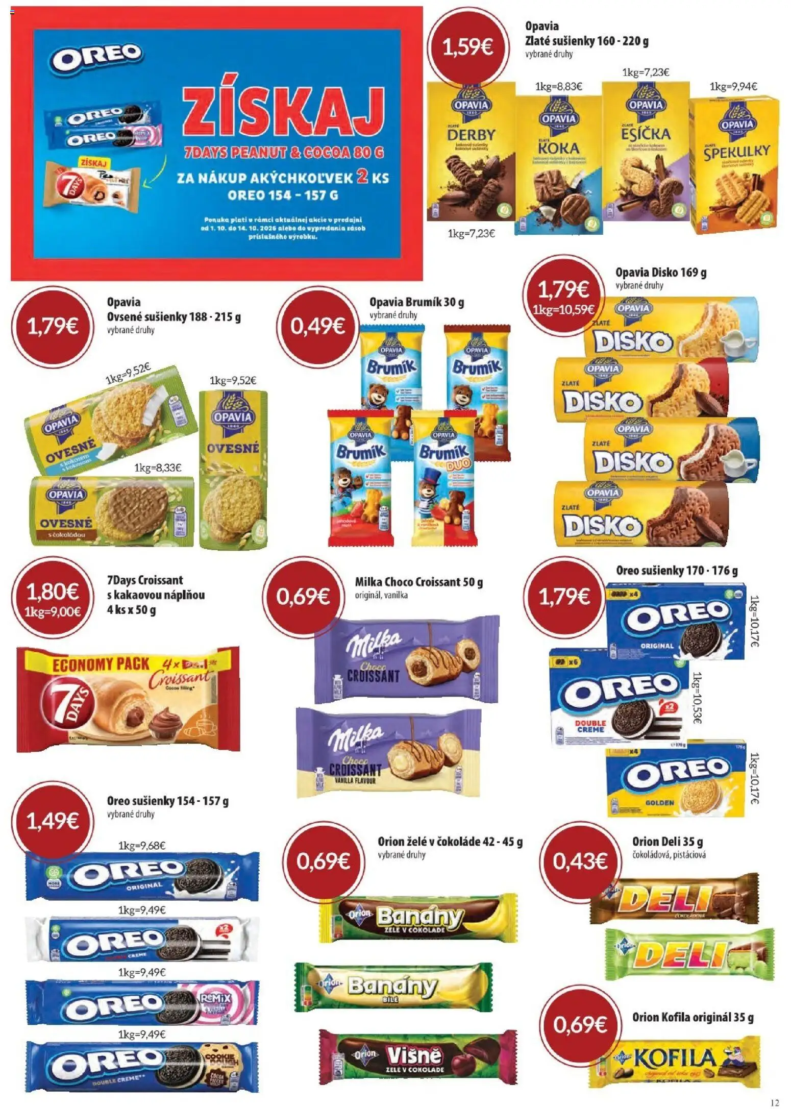 Nové Sintra akcie – leták je platný od 01.10.2026 | Strana: 12 | Produkty: Croissant, Sušienky, Oreo, Vanilka