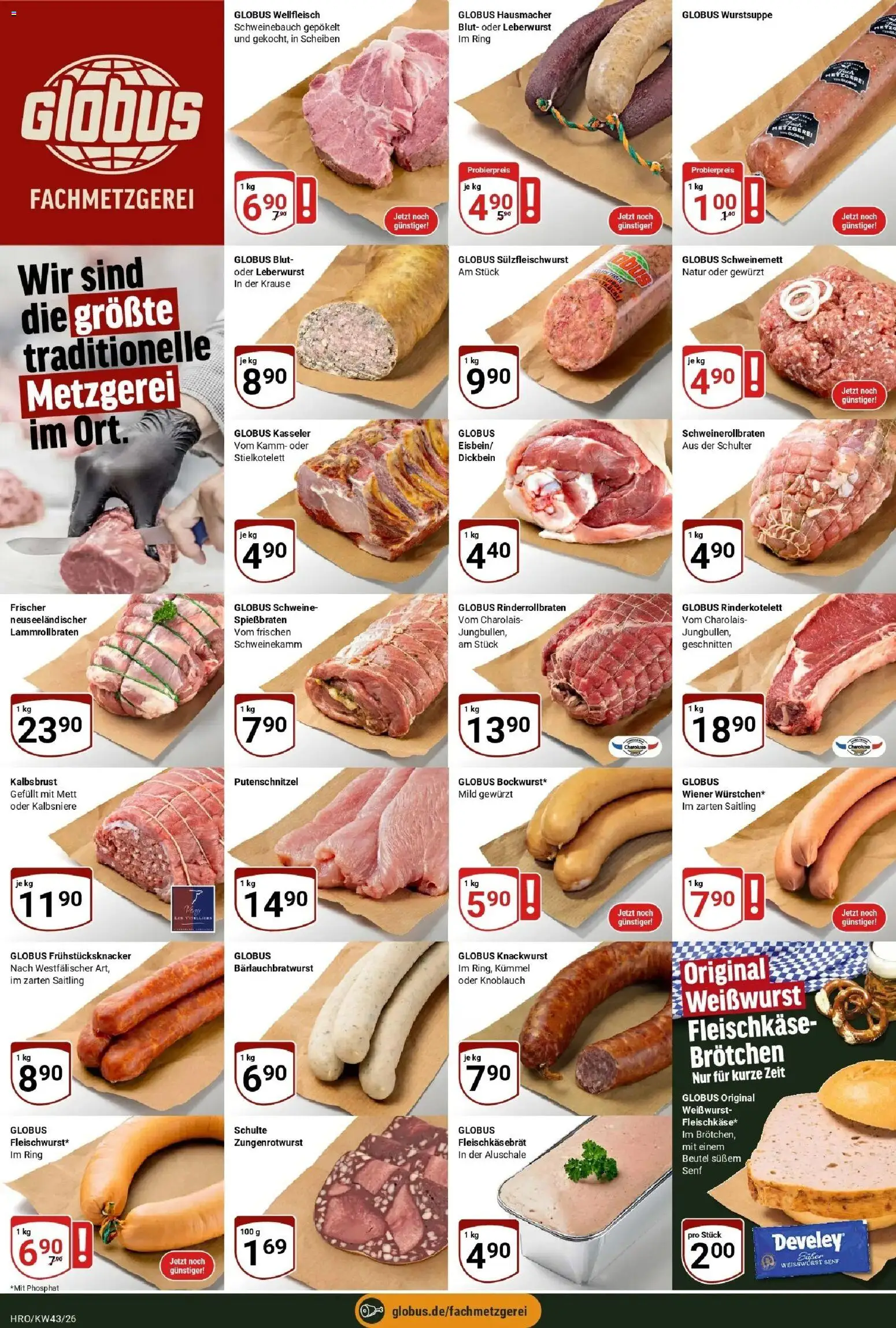 Globus Prospekt Rostock (ab 19.10.2026) » Angebote online | Seite: 8 | Produkte: Weißwurst, Putenschnitzel, Knoblauch, Schulter