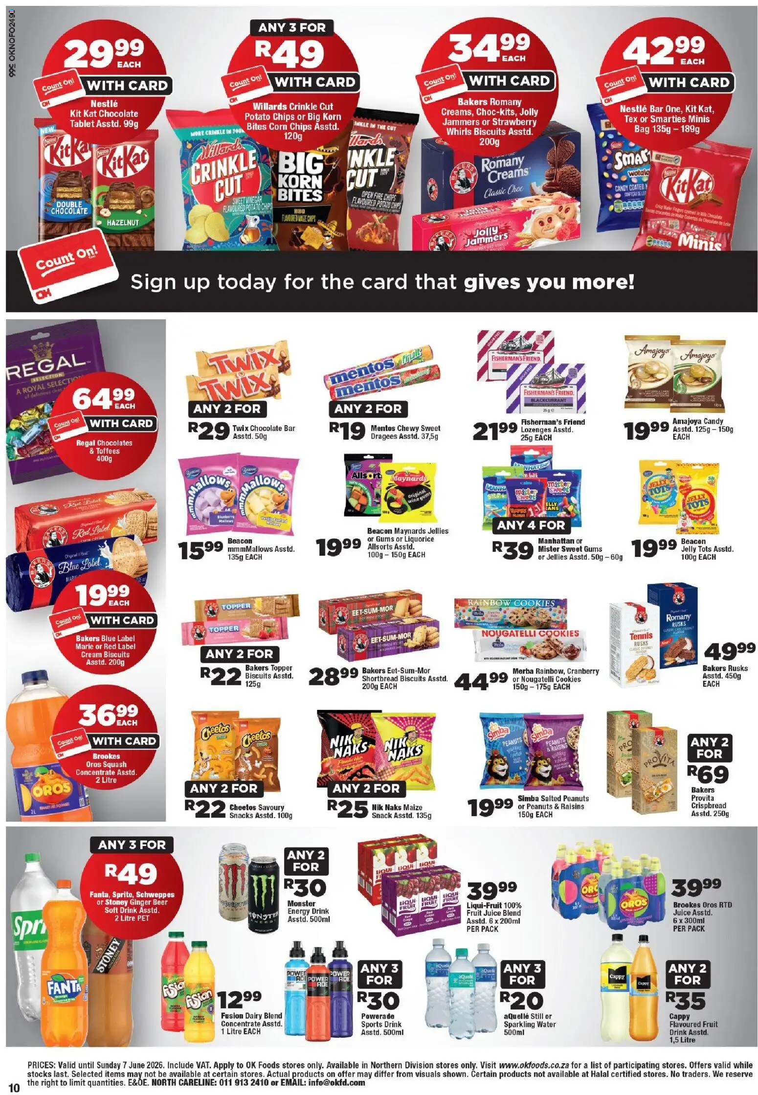 New OK Foods catalogue – valid from 25.05.2026 | Page: 10 | Products: Squash, Peanuts, Dairy blend, Peach