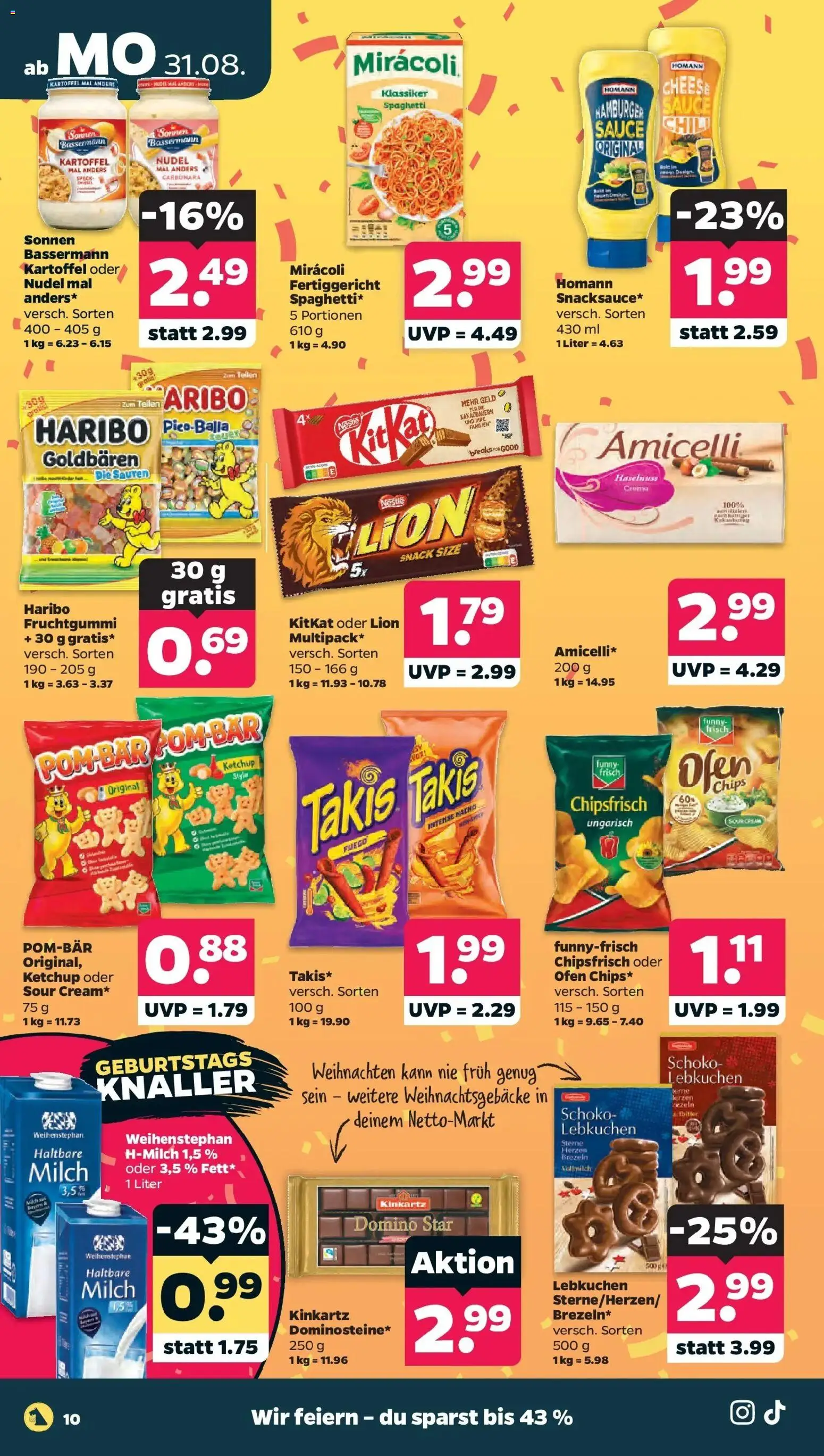 Netto Aktueller Prospekt – gültig ab 30.08.2026 | Seite: 12 | Produkte: Ofen, Haribo, Milch, Spaghetti