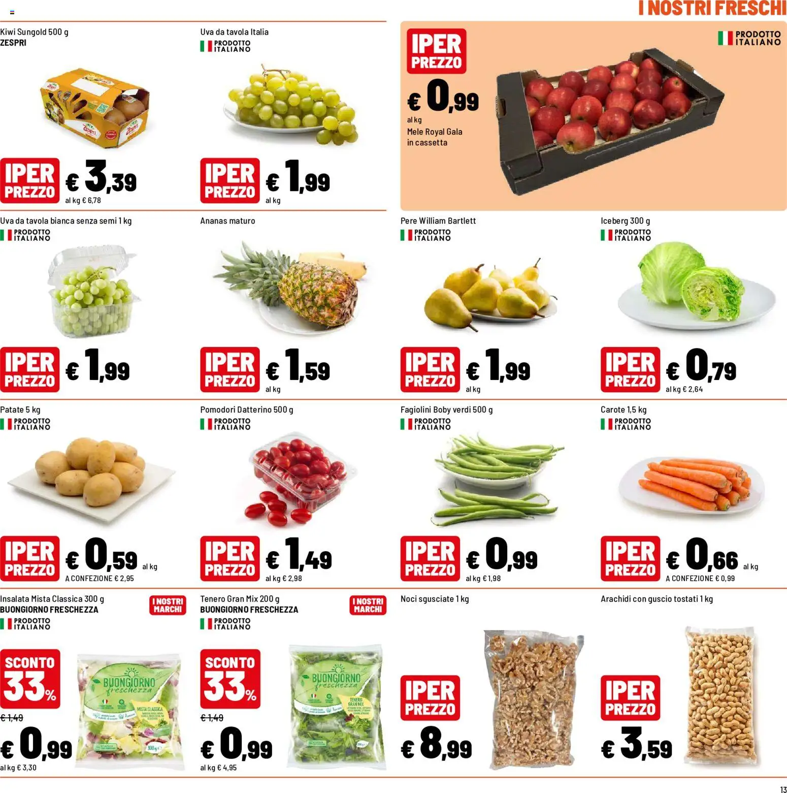 Volantino Iper del 19/08/2026 | Pagina: 13 | Prodotti: Mele, Pere, Insalata, Carote
