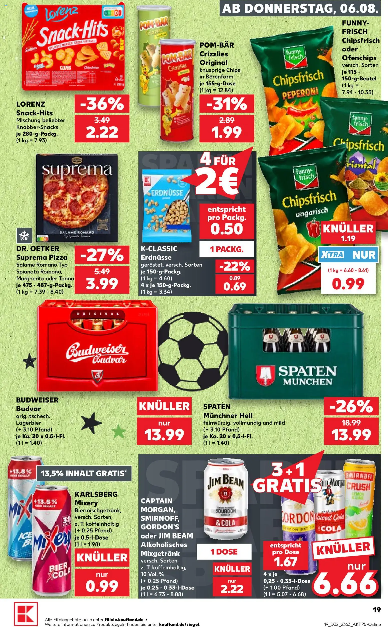 Kaufland Prospekt Bremen – gültig ab 06.08.2026 | Seite: 19 | Produkte: Funny frisch, Smirnoff, Pizza, Bourbon