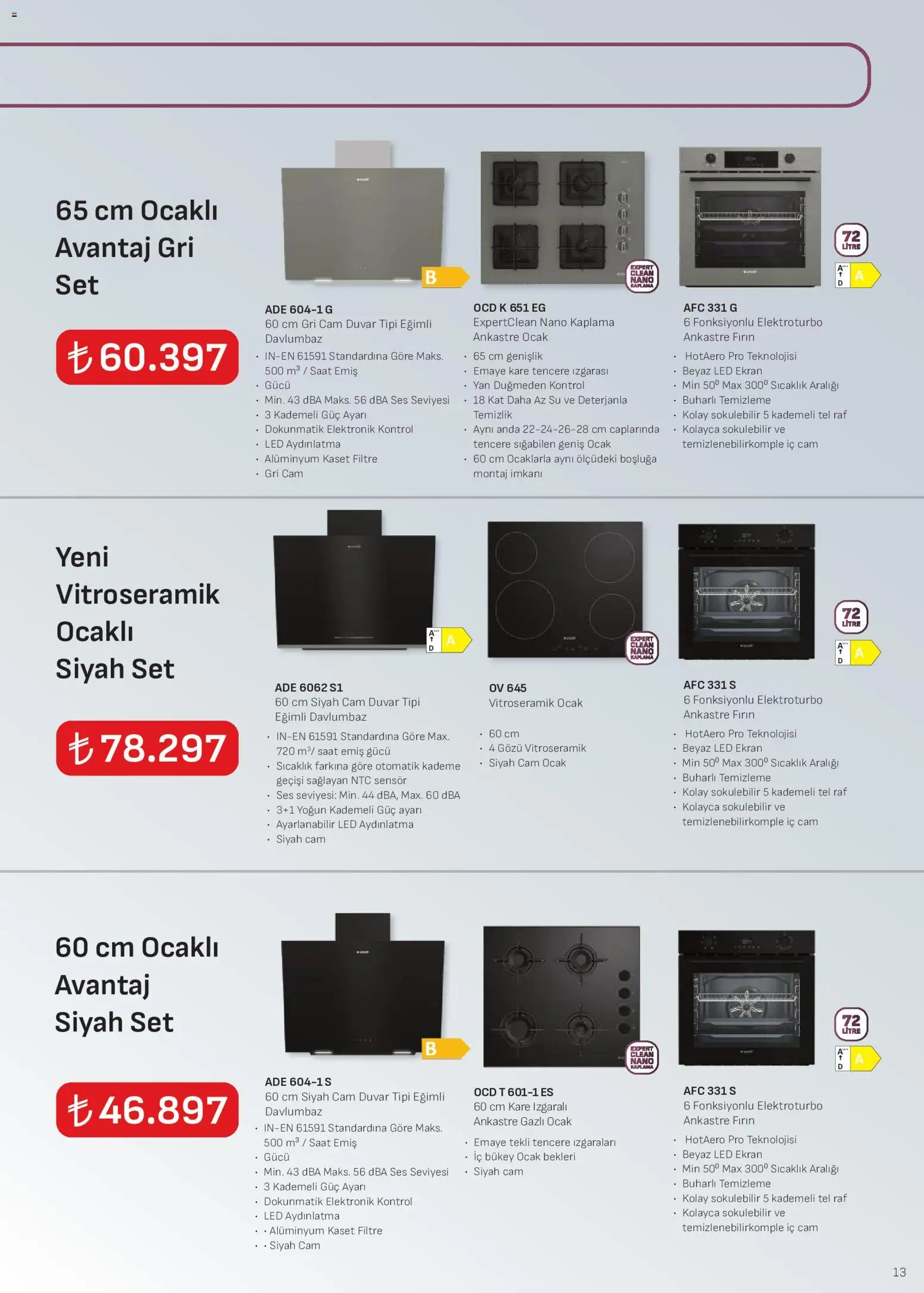 Arçelik - Ankastre Kataloğu - 01 Ağustos 2026 tarihinden itibaren geçerlidir | Sayfa: 13 | Ürünler: Davlumbaz, Raf, Su, Saat
