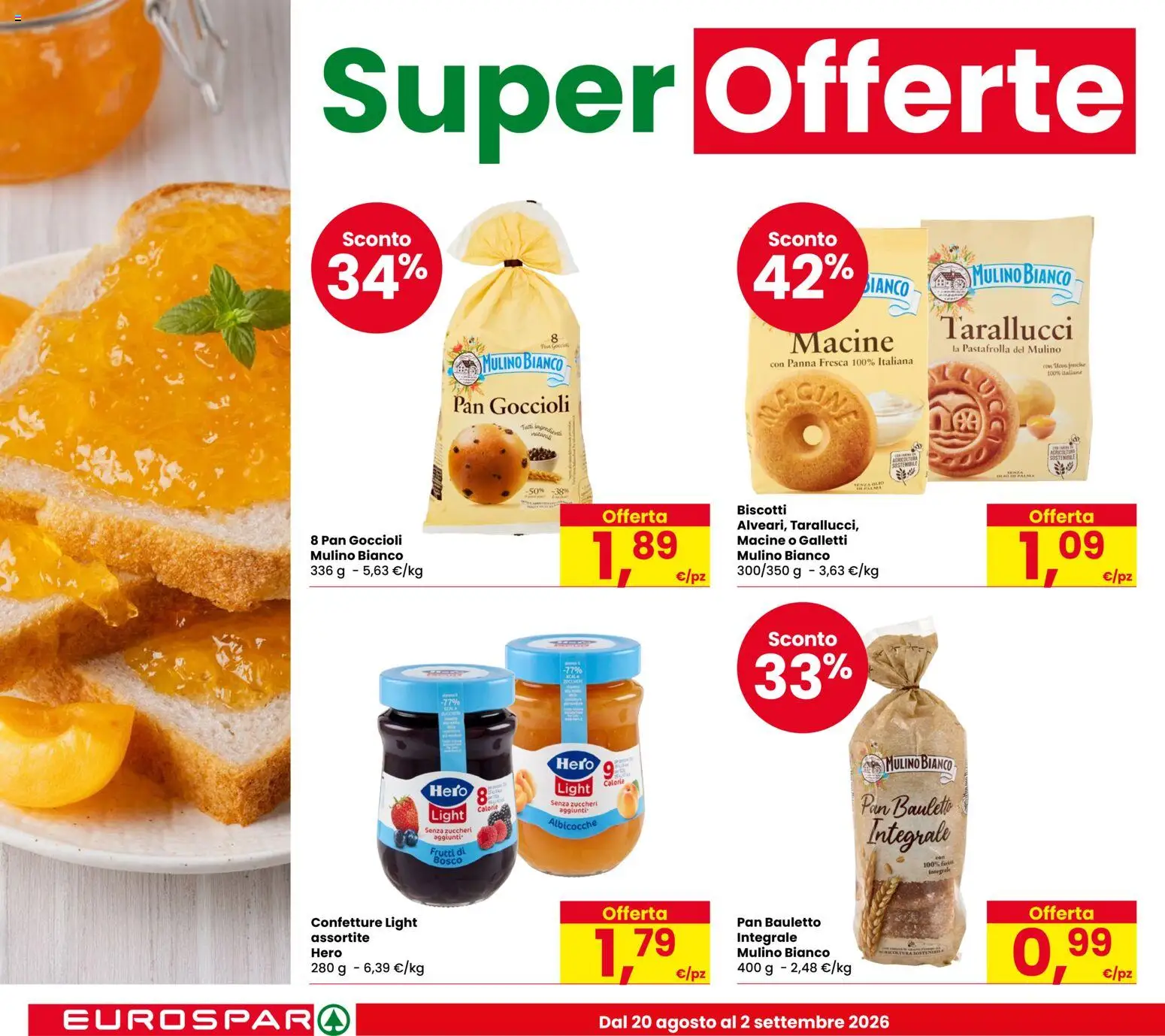 Volantino Eurospar del 20/08/2026 | Pagina: 8 | Prodotti: Panna, Biscotti, Ingredienti, Albicocche