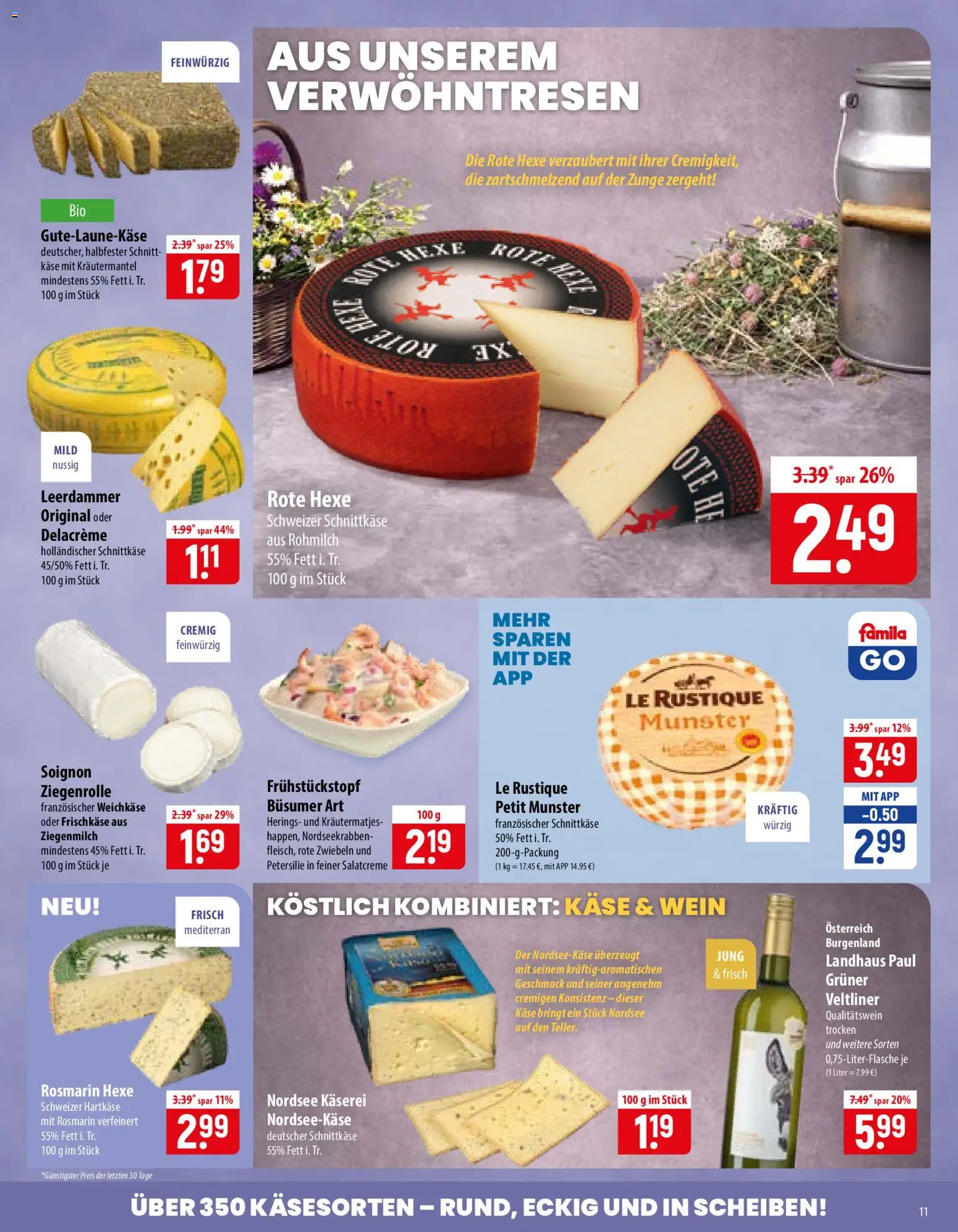 Famila Prospekt – gültig ab 10.08.2026 | Seite: 11 | Produkte: Käse, Leerdammer, Zwiebeln, Frischkase