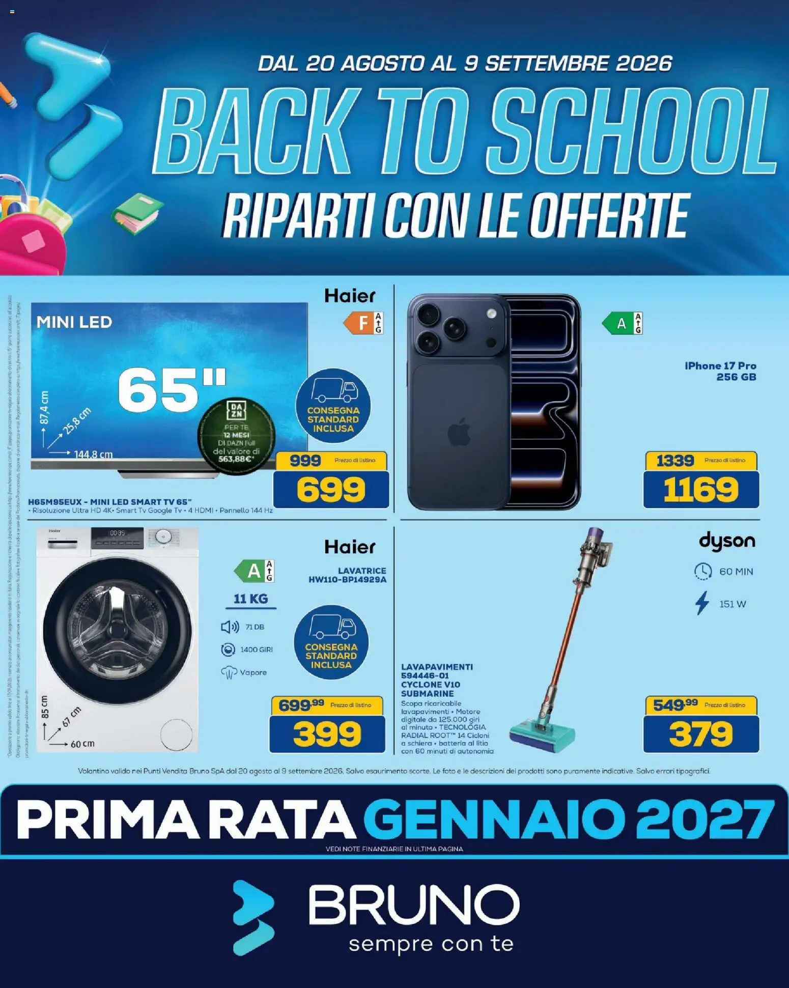 Volantino BRUNO del 20/08/2026 | Pagina: 2 | Prodotti: Iphone, smart TV, Lavatrice, Batteria