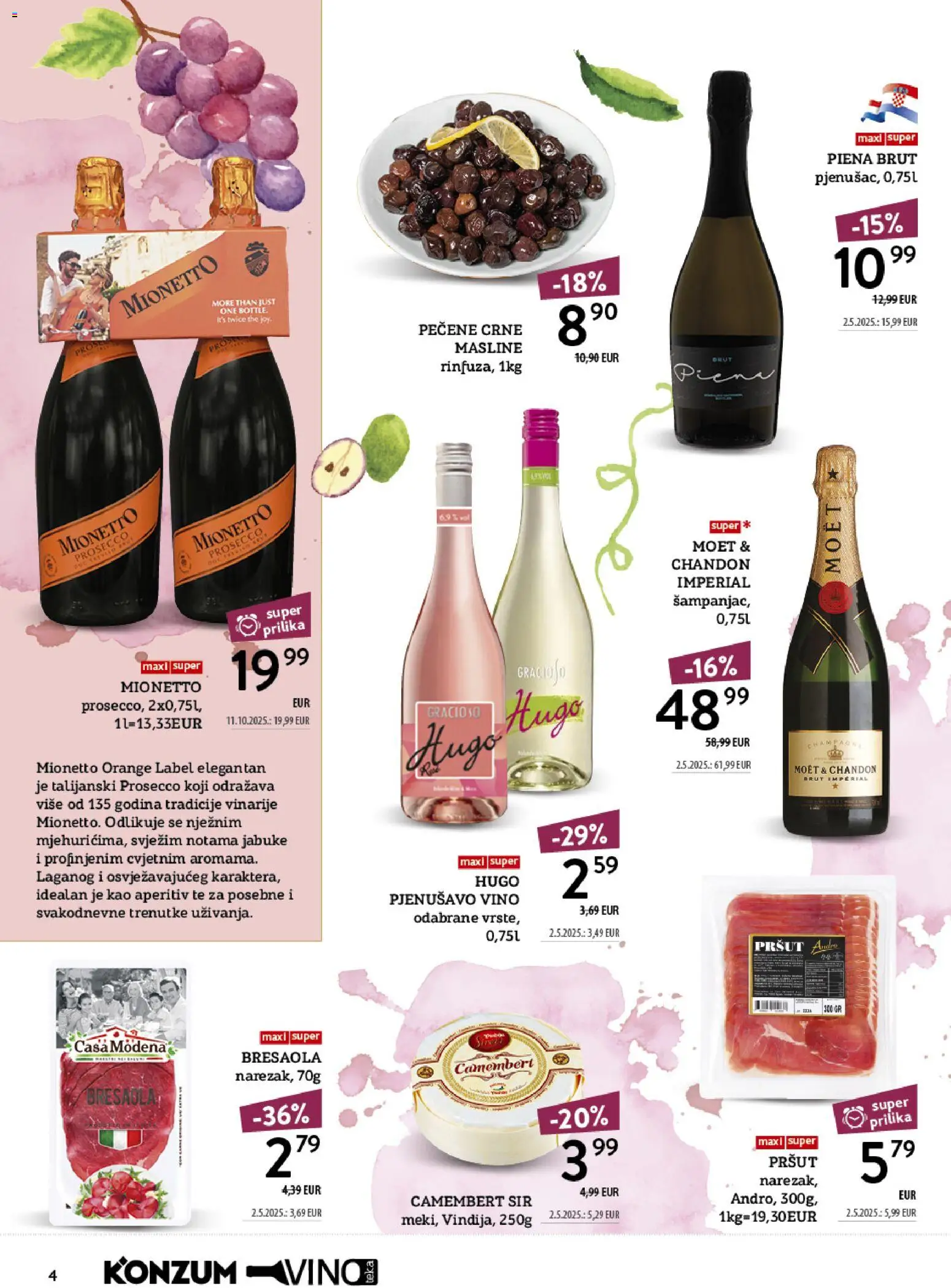 Konzum HR akciós ujság - amely érvényes a következő dátumtól: 2026.10.12. | Oldal: 4 | Termékek: Moët, Prosecco, Bresaola, Camembert