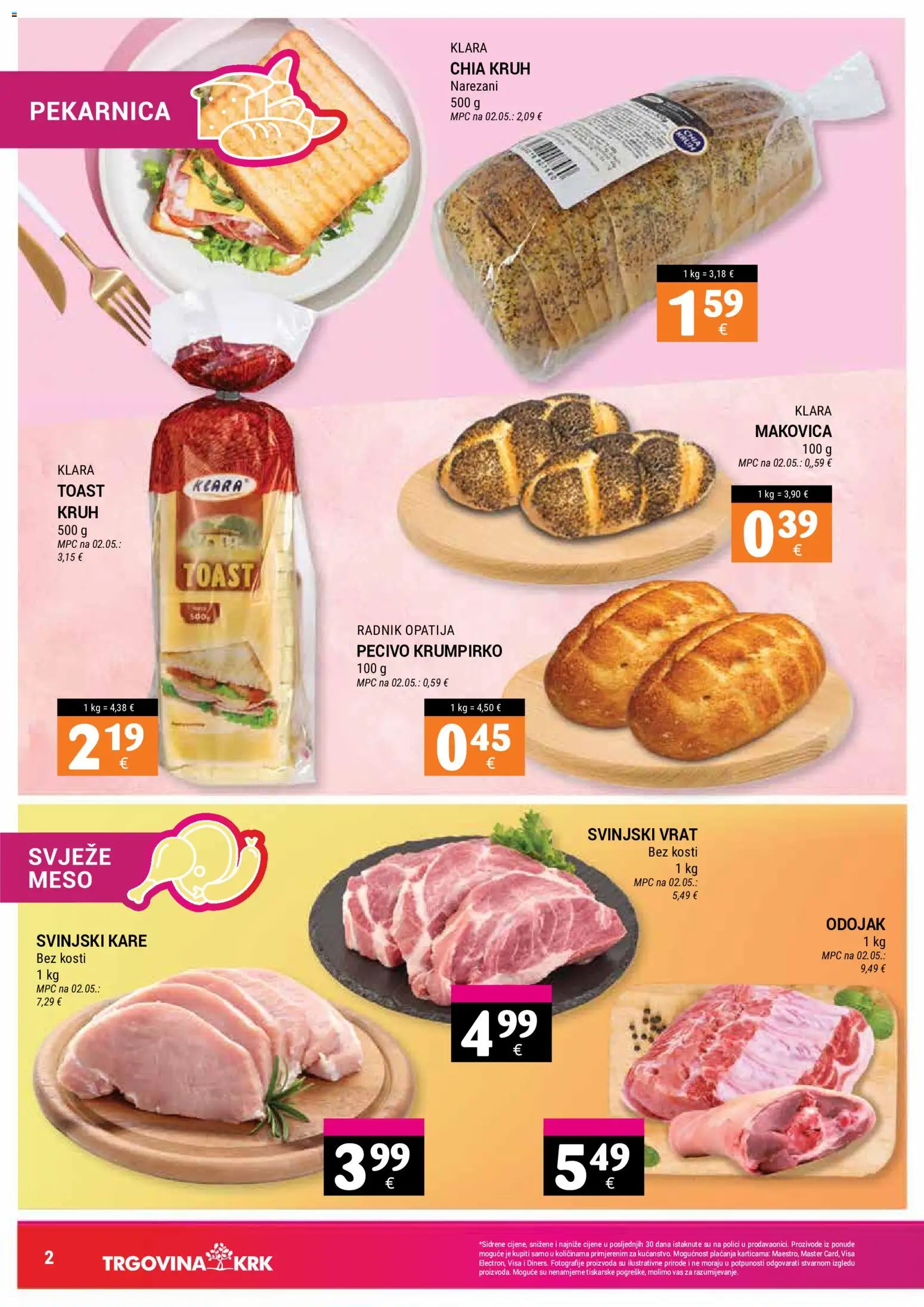 Trgovina Krk katalog | vrijedi od 16.05.2026 | Stranica: 2 | Proizvodi: Odojak, Kruh, Meso, Pecivo