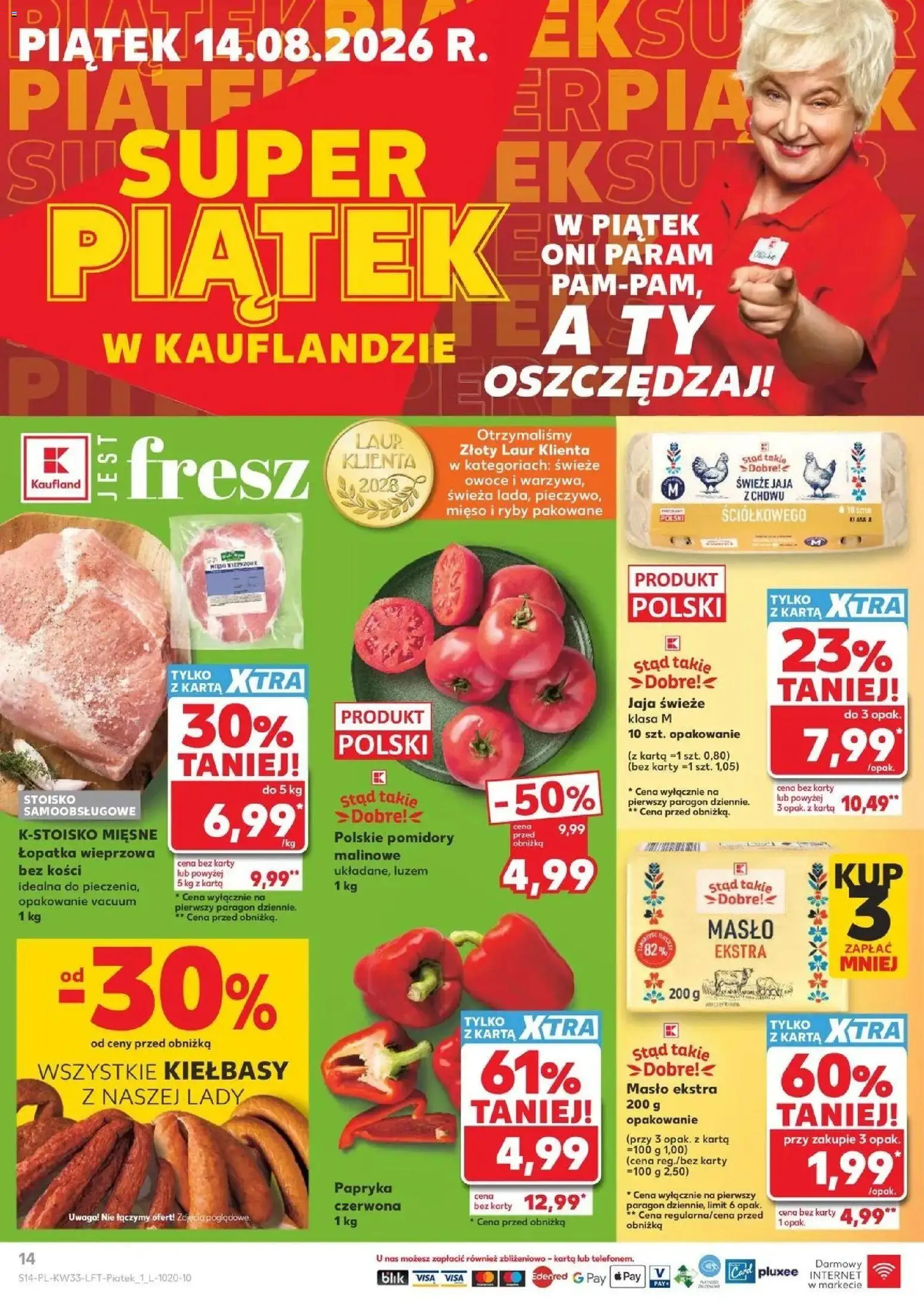 Kaufland - Kaufland Gazetka Tygodnia ważne do 19.08 od 12.08.2026 - od jutra PDF | Strona: 14 | Produkty: Karta, Masło, Ryby, Warzywa