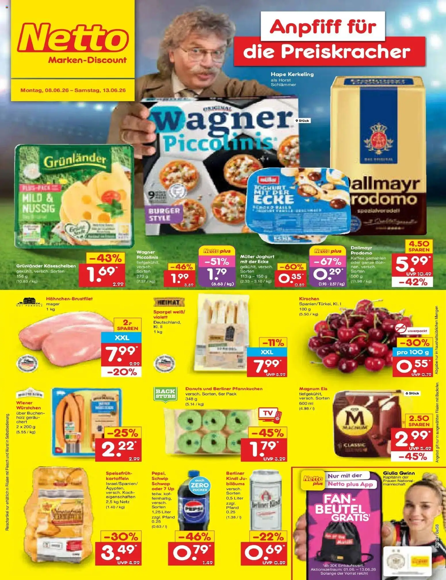 Netto Marken-Discount Prospekt Kremmen – gültig ab 08.06.2026 | Seite: 1 | Produkte: Joghurt, Donuts, Kartoffeln, Wurst