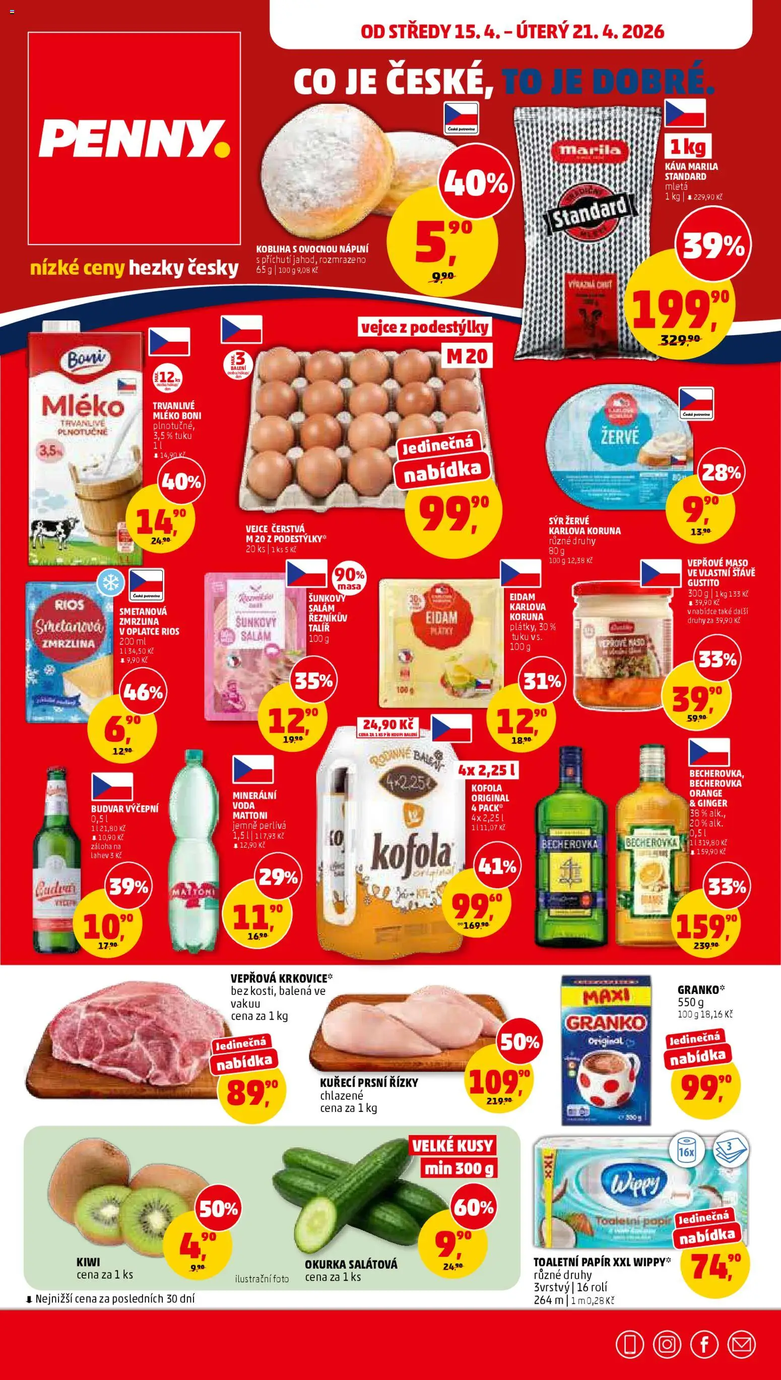 Penny Market leták od 15.04.2026 | Strana: 1 | Produkty: Voda, Káva, Granko, Vepřová krkovice