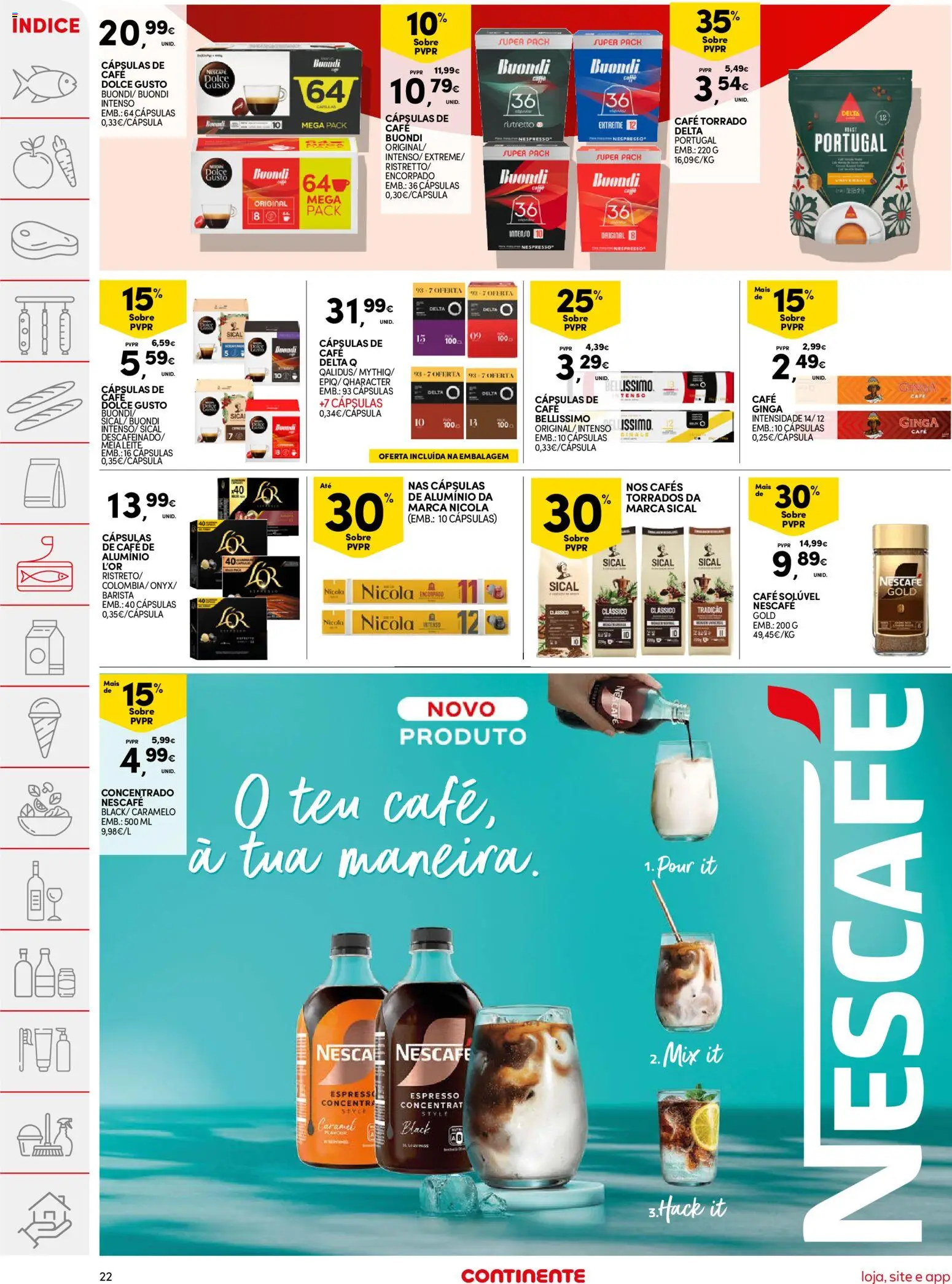 Continente folheto │ válido de 05.05.2026 | Página: 22 | Produtos: Delta q, Café solúvel, Leite, Dolce gusto