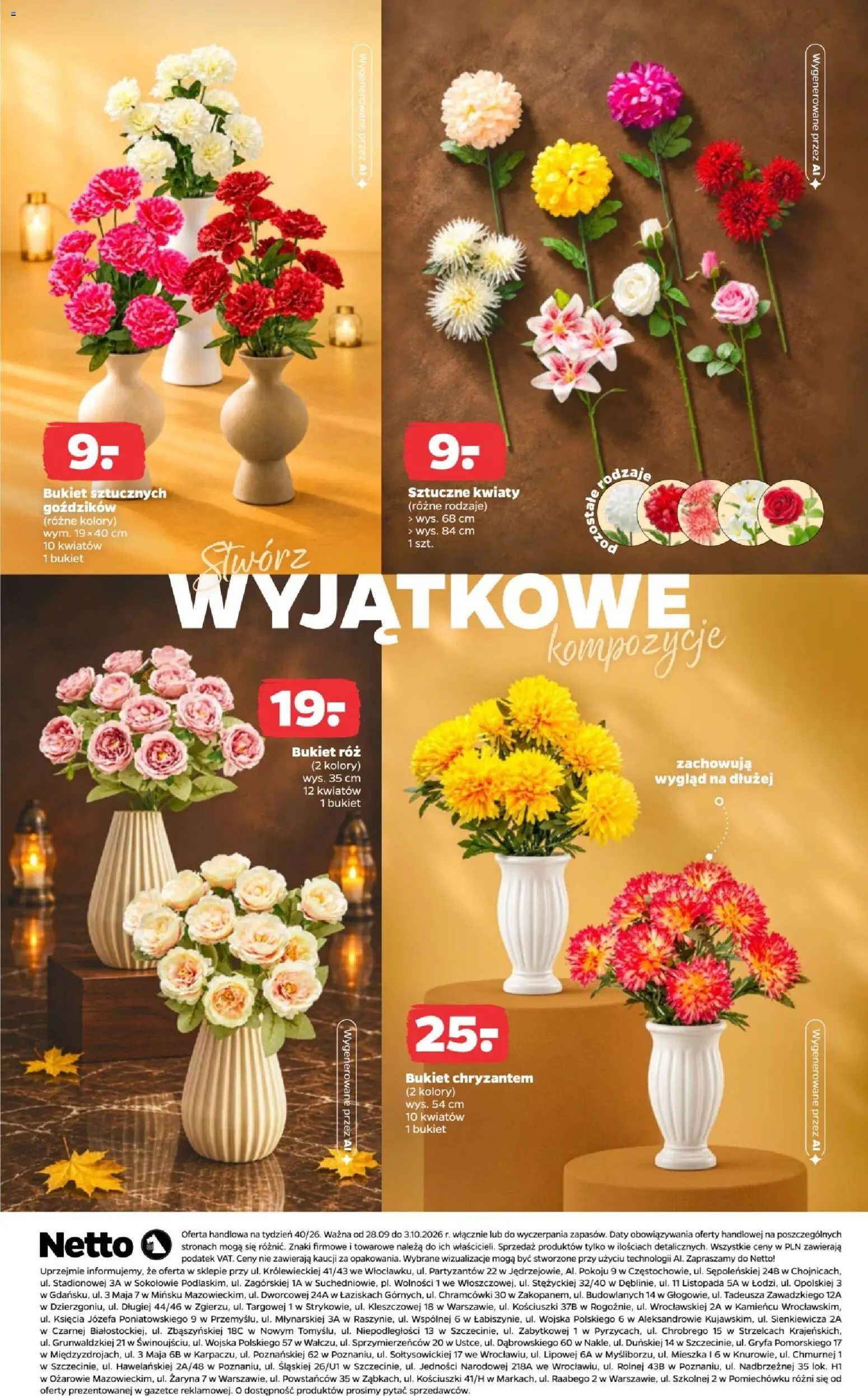 Netto gazetka od poniedziałku NonFood od 28.09.2026 | Strona: 4 | Produkty: Kwiaty sztuczne, Róż, Bukiet róż, Sztuczne kwiaty