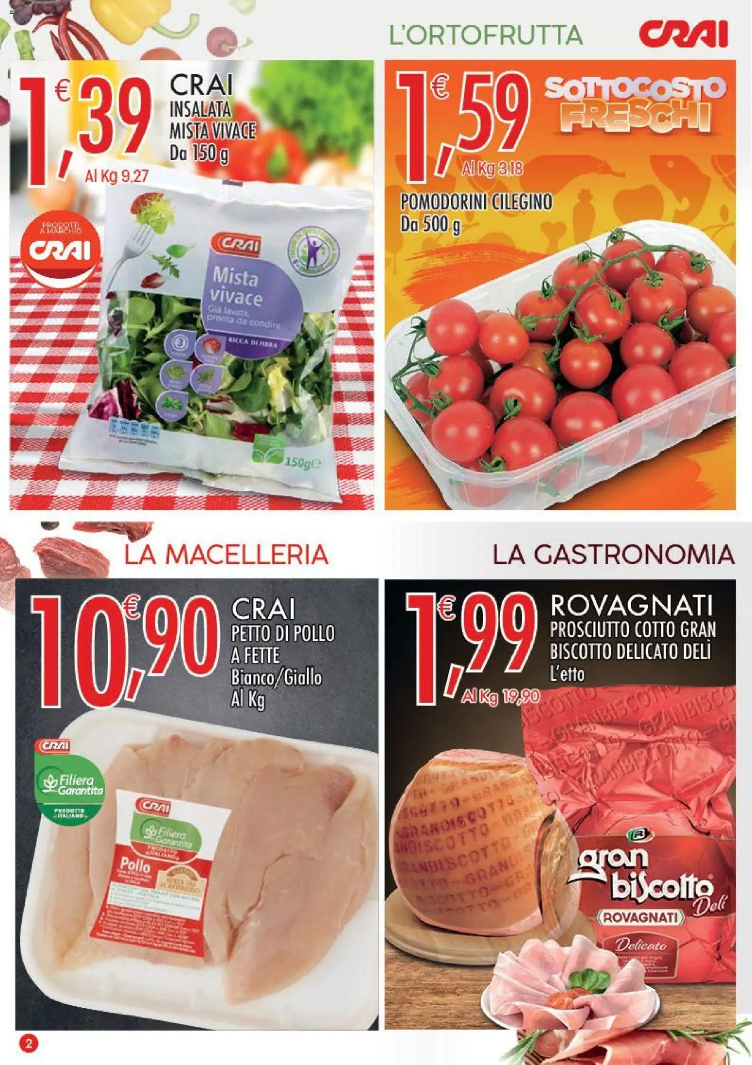 Volantino CRAI del 28.05.2026 | Pagina: 2 | Prodotti: Pomodorini, Petto di Pollo, Insalata, Prosciutto