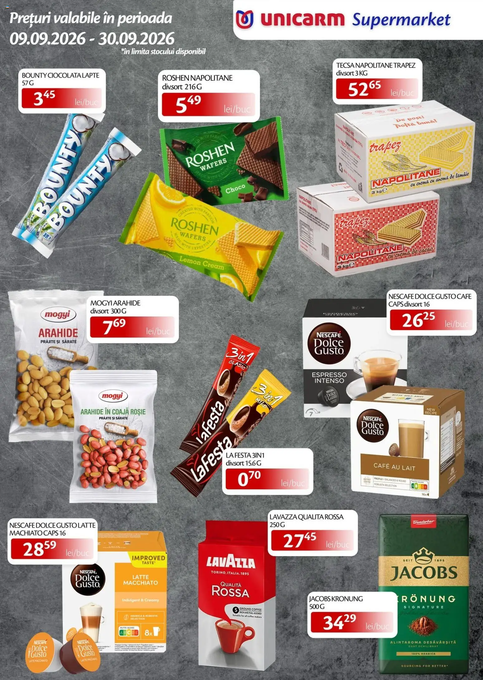Noul catalog Unicarm – valabil de la 09.09.2026 | Pagină: 6 | Produse: Arahide, Ciocolată, Crema de cacao, Cacao