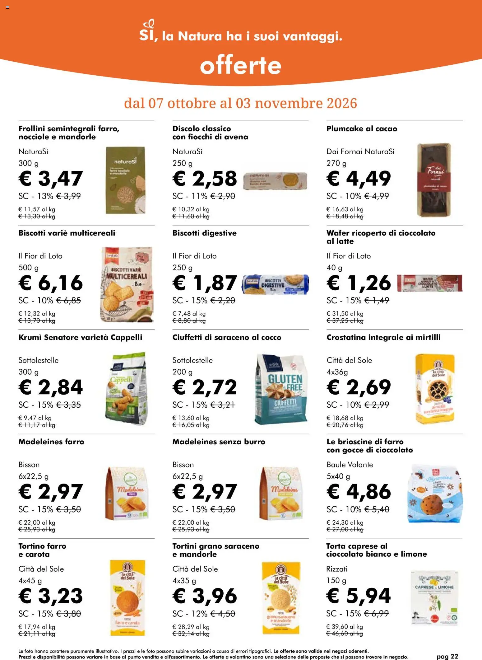 Volantino Natura Sì del 07/10/2026 | Pagina: 22 | Prodotti: Fiocchi, Nocciole, Plumcake, Baule