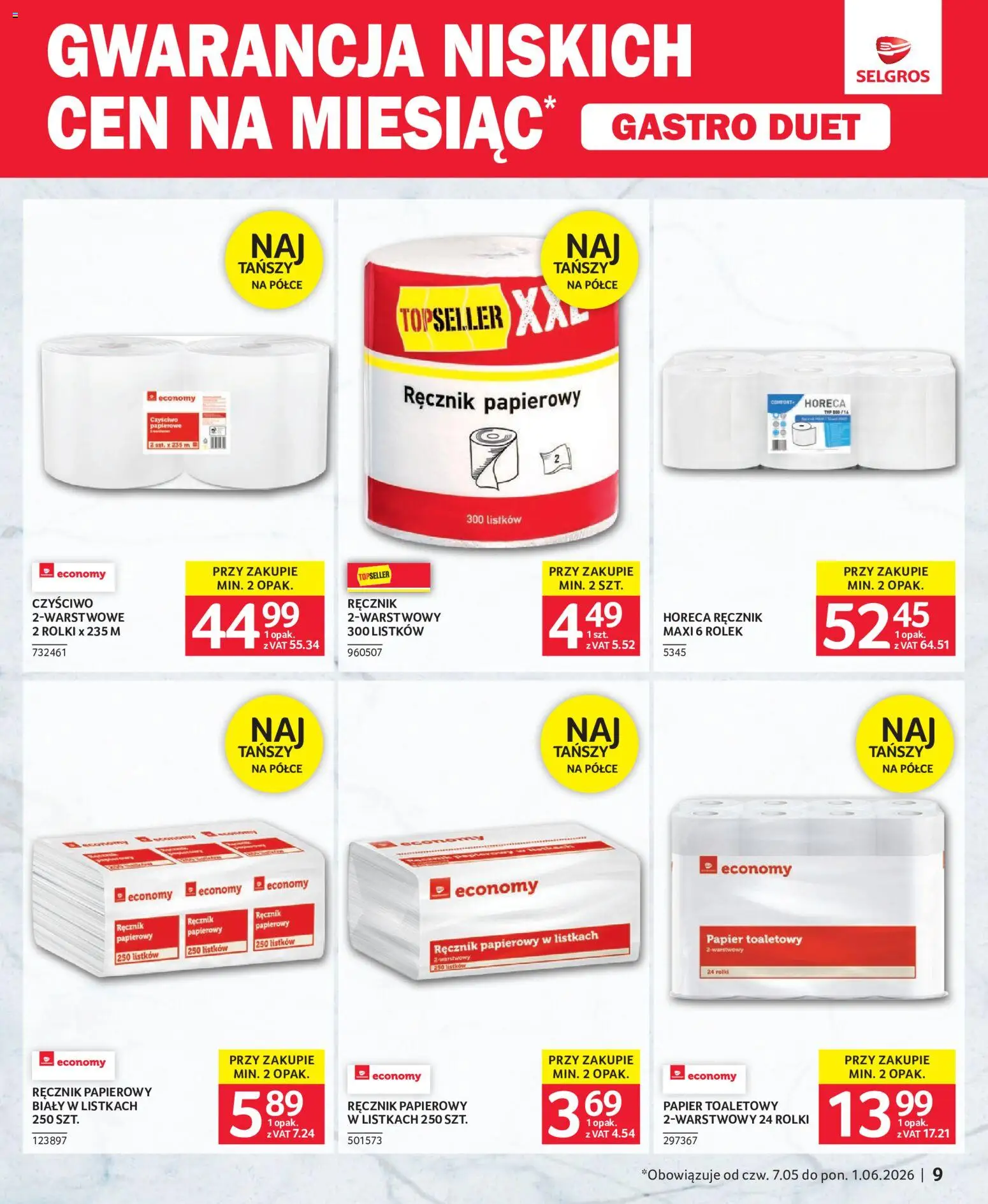Selgros cash&carry gazetka - Gastro Duet od 07.05.2026 | Strona: 9 | Produkty: Papier toaletowy, Rolki, Ręcznik papierowy