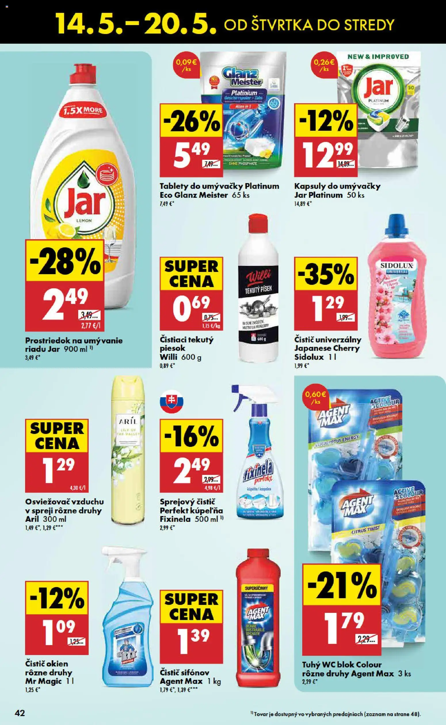 Nové Biedronka akcie – leták je platný od 14.05.2026 | Strana: 42 | Produkty: Osviežovač vzduchu, Čistič okien, Wc blok