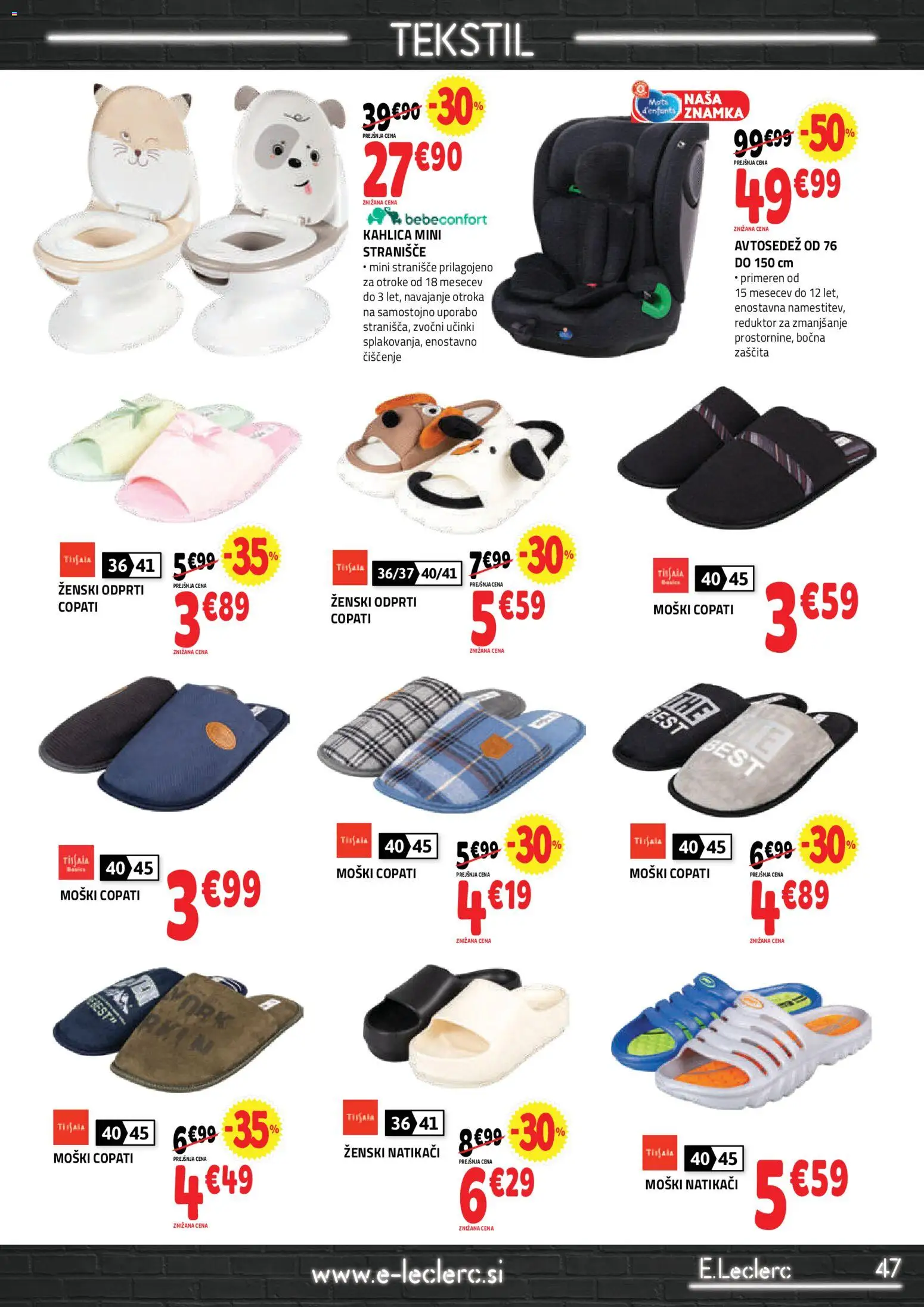 Novi E.leclerc katalog ponudbe – veljaven od 13.05.2026 | Stran: 7 | Izdelki: Stranisce, Natikaci, Copati