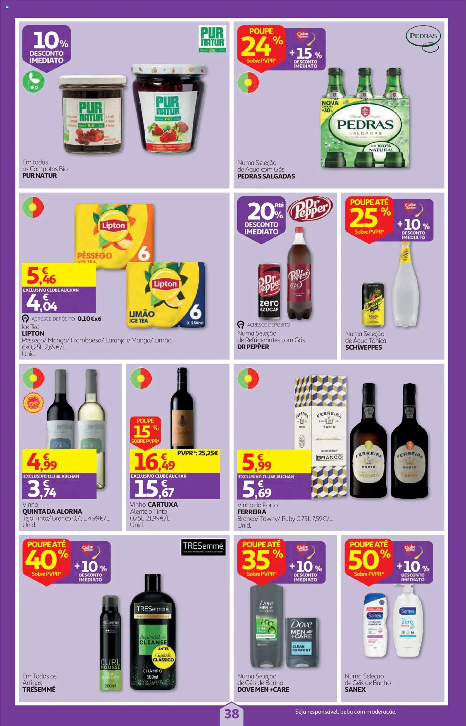 Auchan folheto │ válido de 22/10/2026 | Página: 38 | Produtos: Agua, Vinho do Porto, Compotas, Água tónica