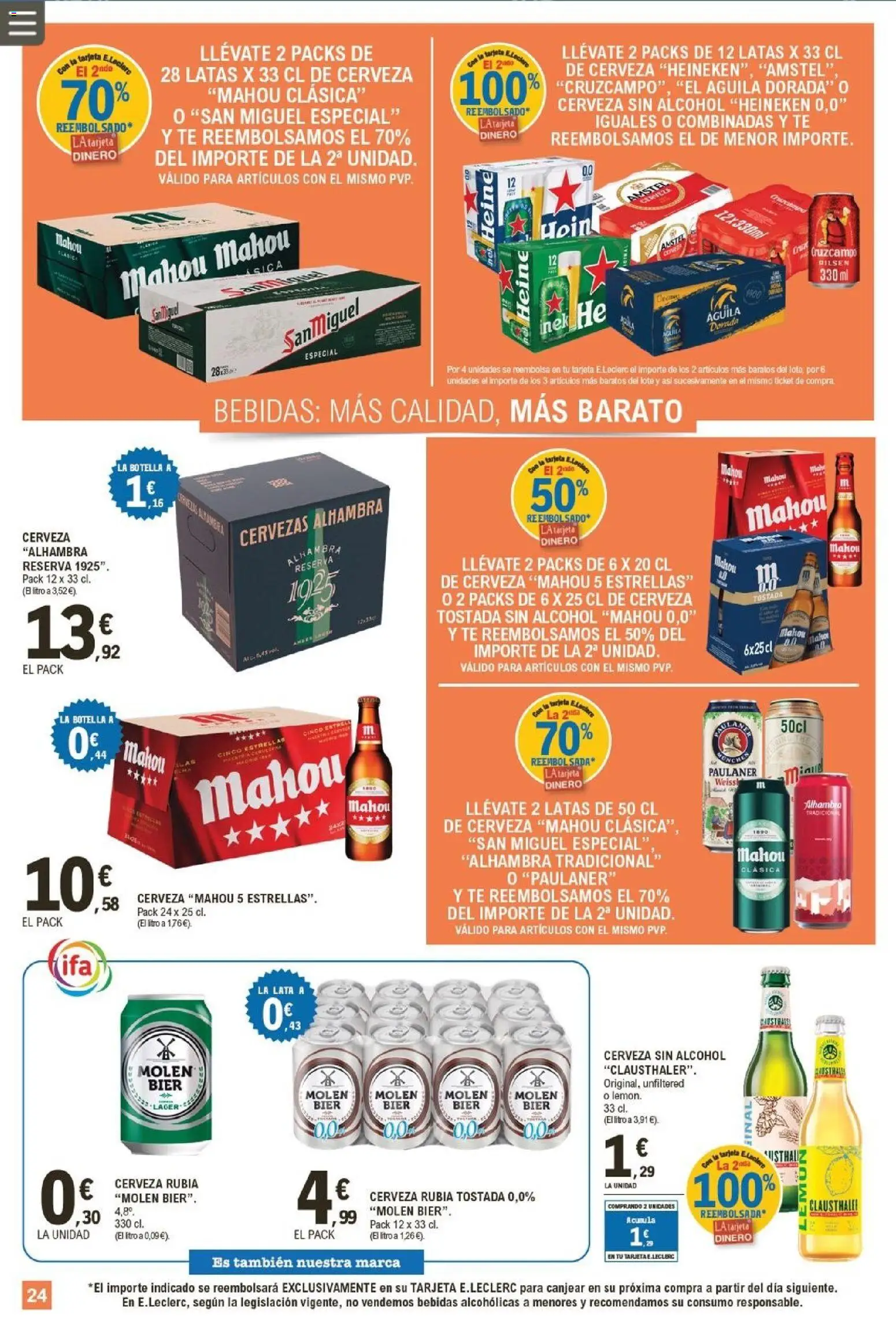 E.Leclerc folleto │ válido desde el 04.05.2026 | Página: 24 | Productos: Cerveza sin alcohol, Cerveza, Té, Σπανάκι
