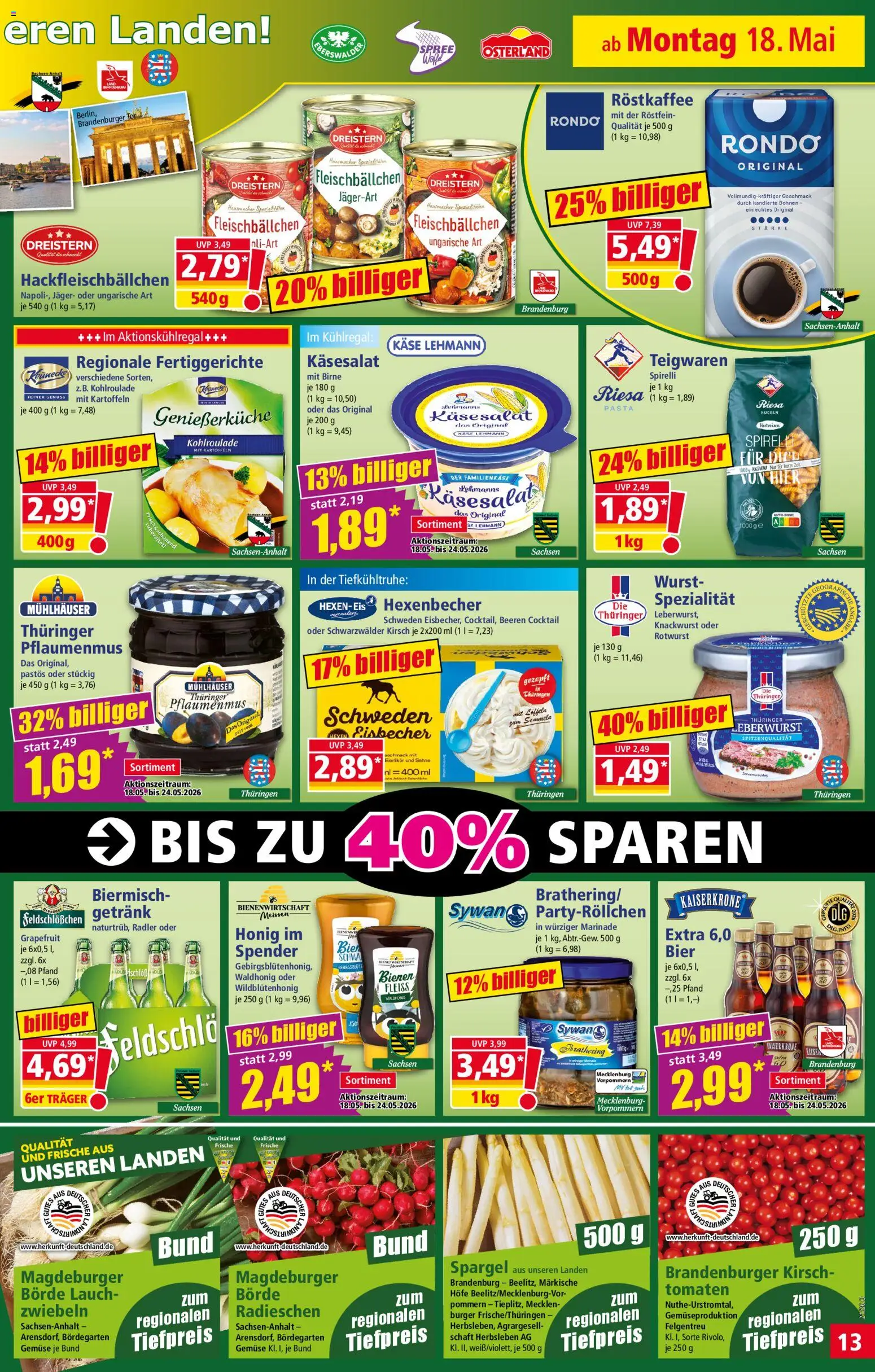 Norma Prospekt – gültig ab 18.05.2026 | Seite: 13 | Produkte: Burger, Spargel, Radler, Kartoffeln