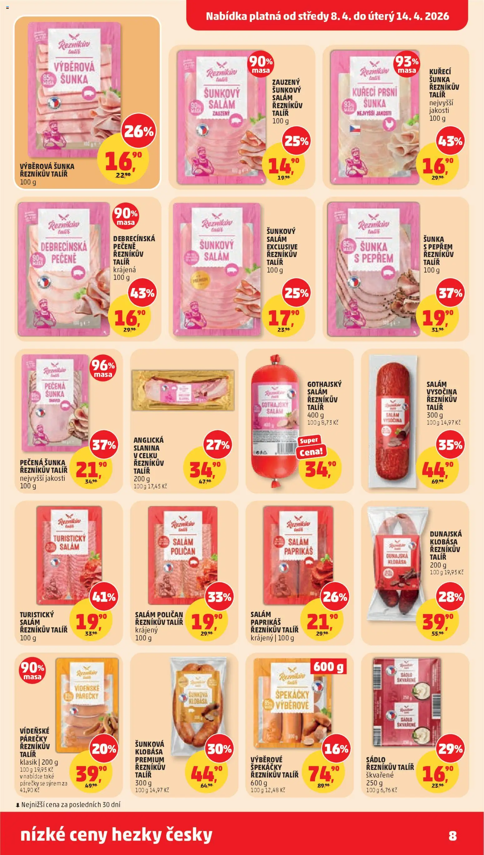 Penny Market leták od 08.04.2026 | Strana: 8 | Produkty: Šunka, Klobása, Talíř, Vysočina