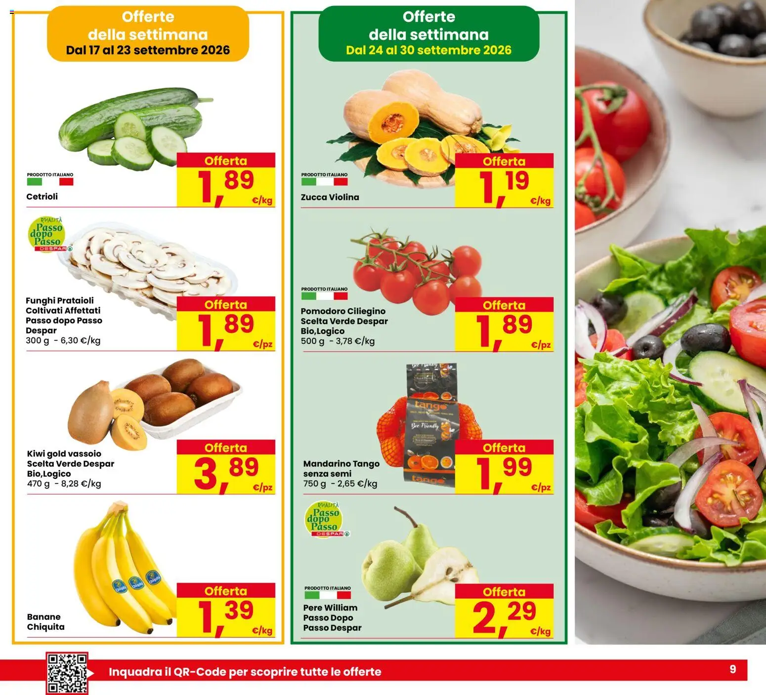 Volantino Eurospar del 17/09/2026 | Pagina: 9 | Prodotti: Pere, Pomodoro, Funghi, Zucca