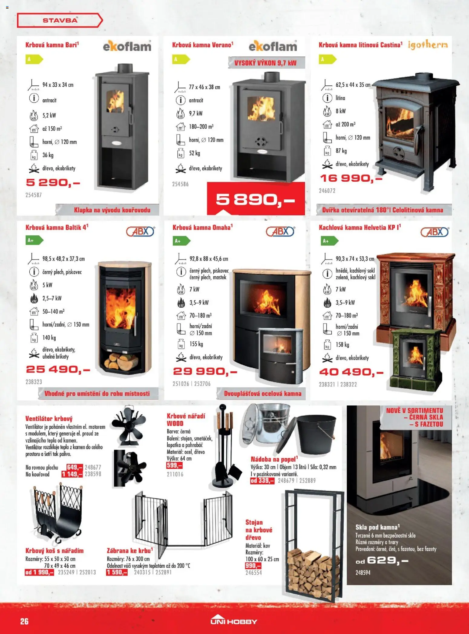 Uni Hobby leták od 29.10.2026 | Strana: 26 | Produkty: Ventilátor, Lopatka, Uhelné brikety, Krbová kamna