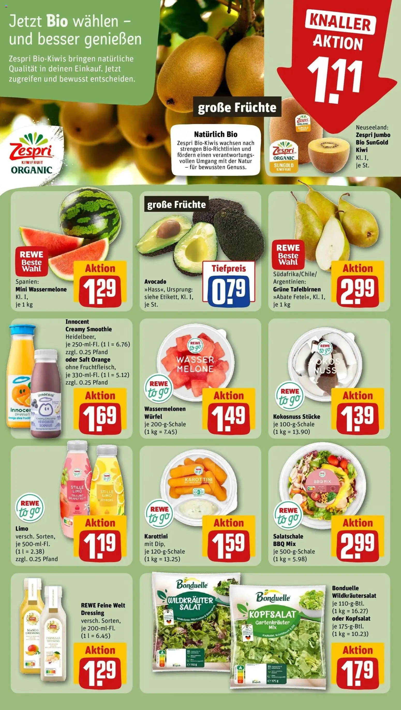 Rewe Prospekt Gladbeck – gültig ab 13.07.2026 | Seite: 4 | Produkte: Avocado, Wassermelone, Melone, Saft
