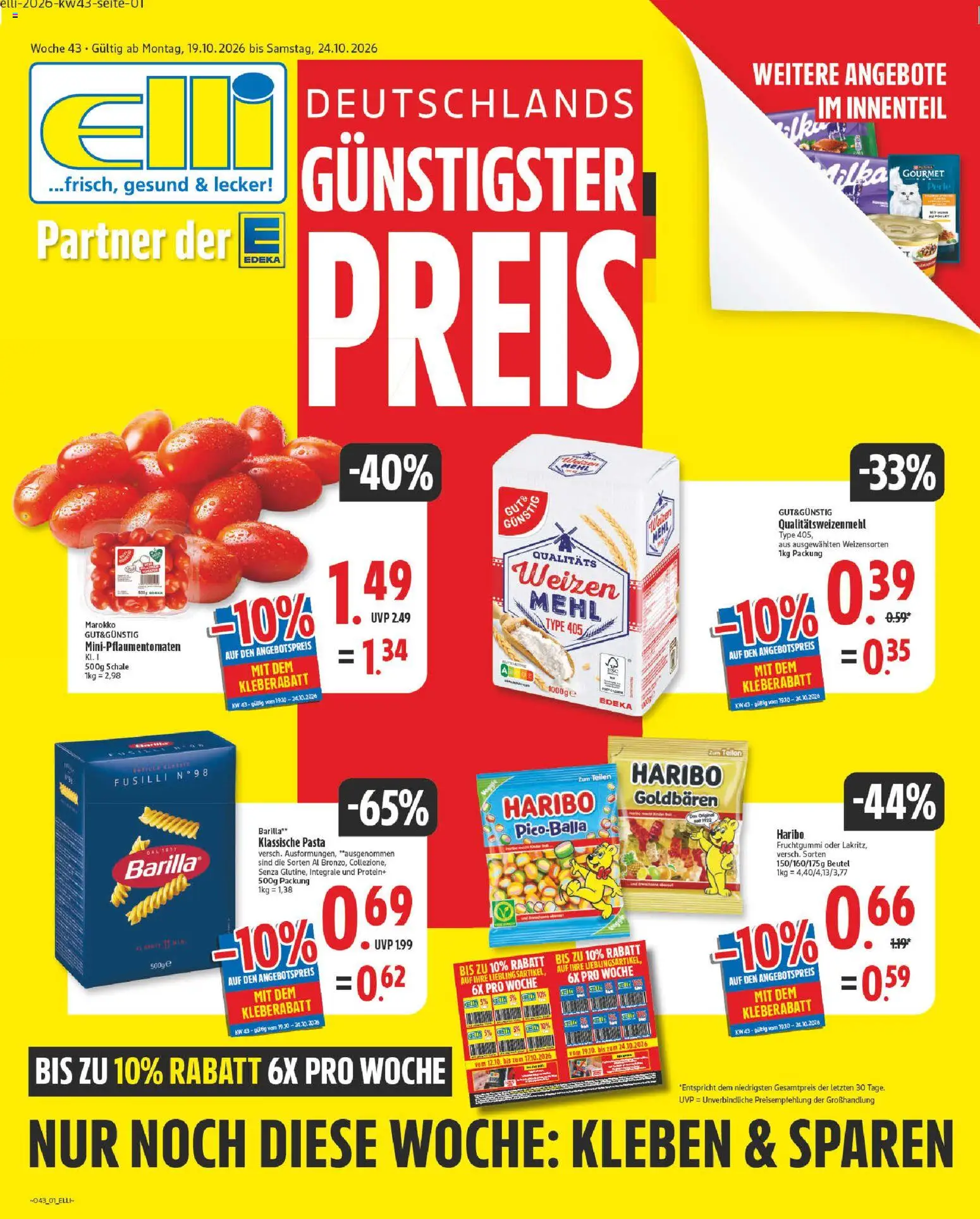 Elli Markt Prospekt Gütersloh – gültig ab 19.10.2026 | Seite: 1 | Produkte: Mehl, Haribo, Barilla, Pasta