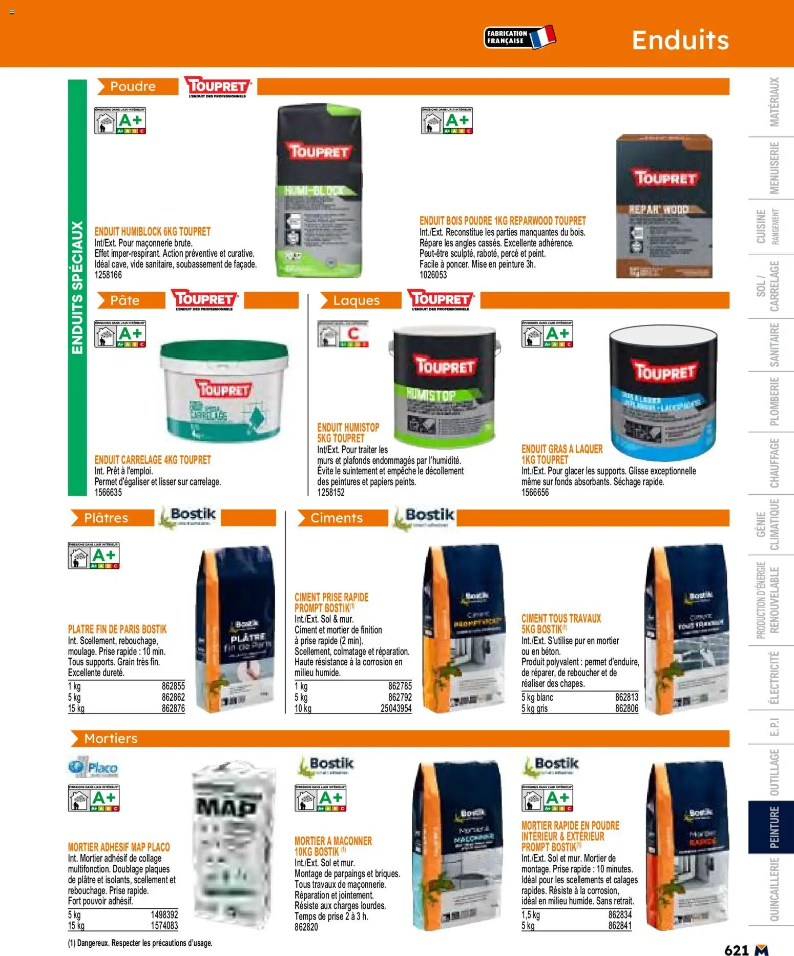 {H1} | Page: 621 | Produits: Poudre, Mortier, Plâtre, Prise