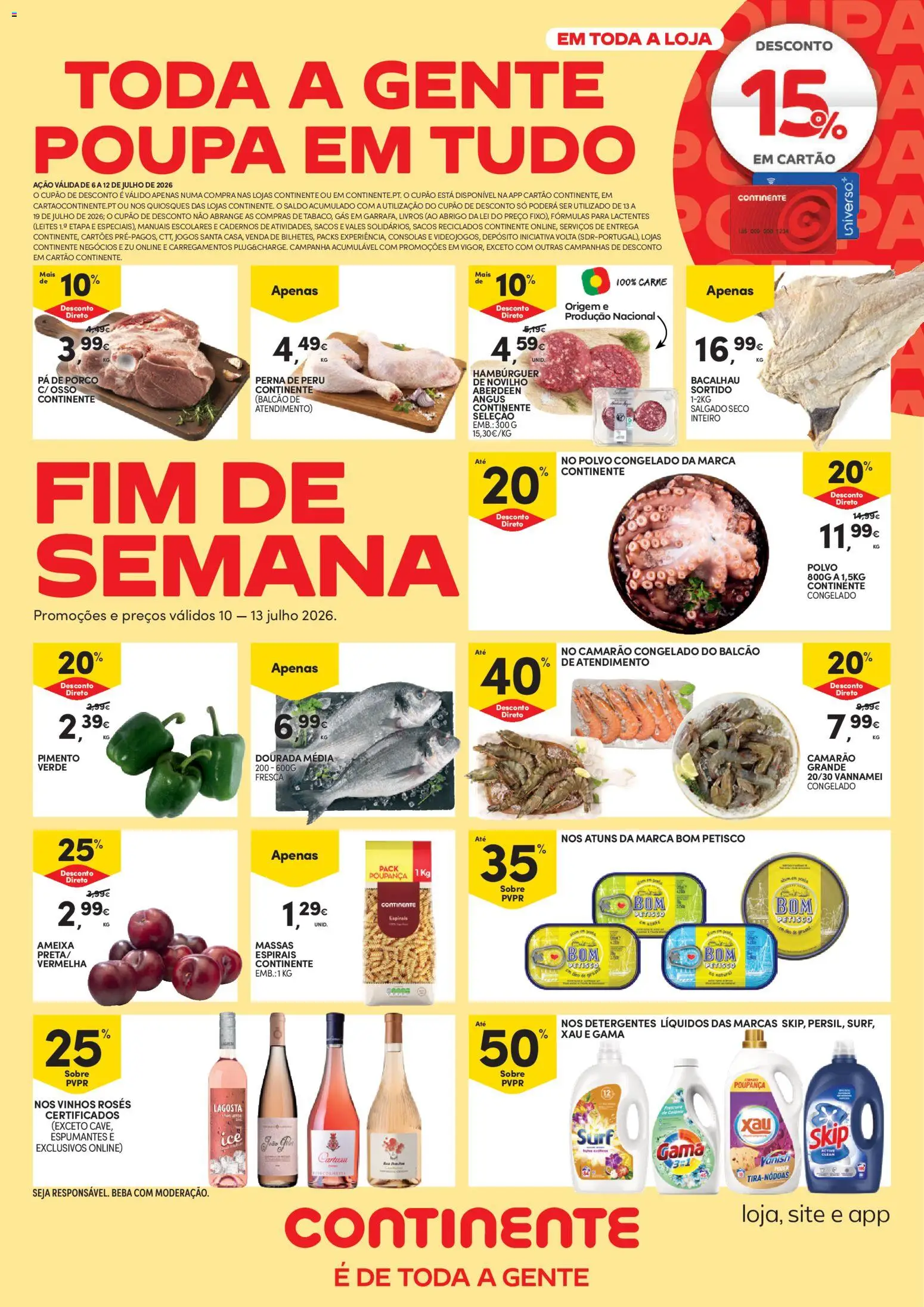 Continente Fim de Semana à Continente │ válido de 10/07/2026 | Página: 1 | Produtos: Bacalhau, Peru, Lagosta, Camarão