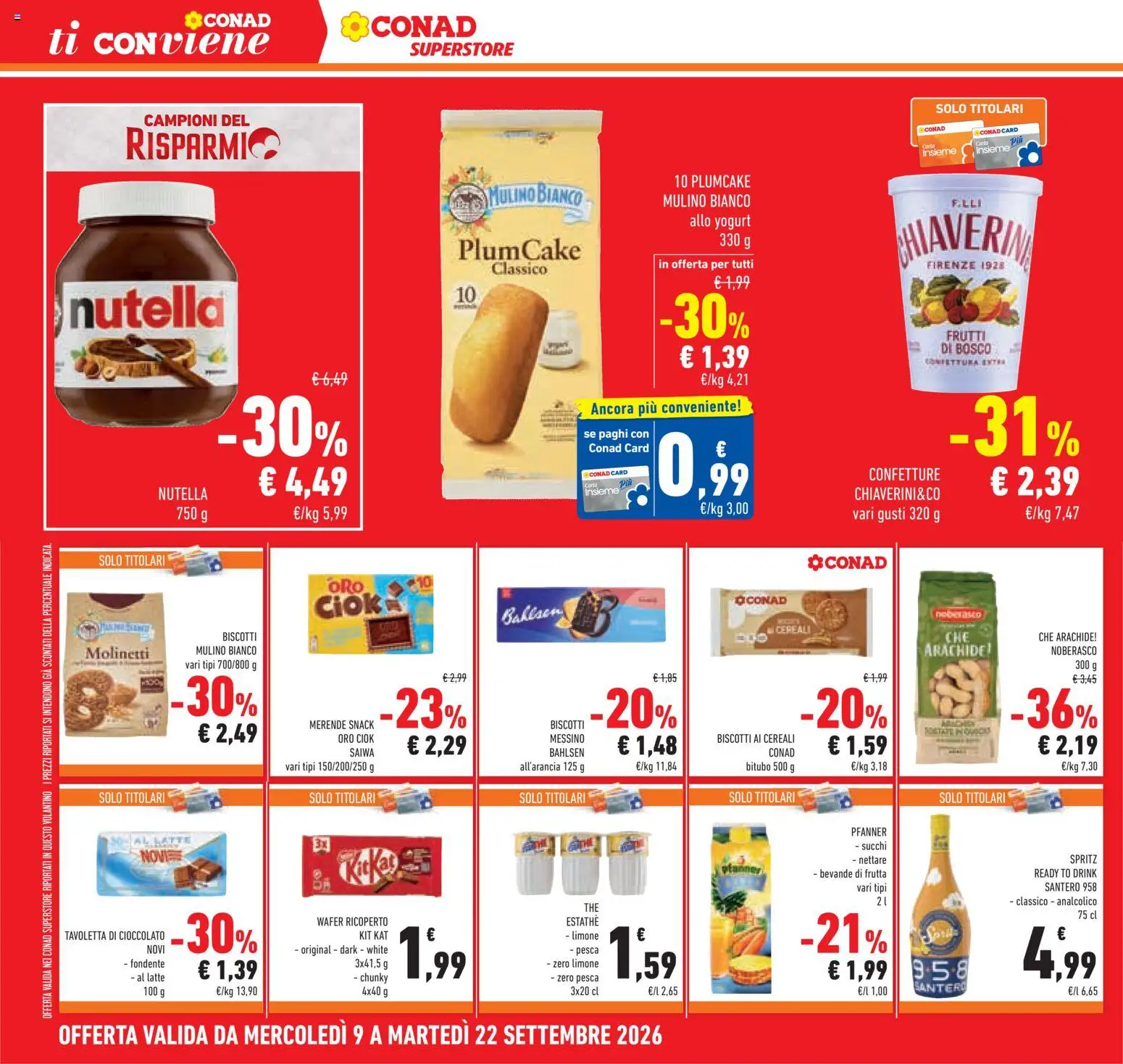 Volantino Conad del 09/09/2026 | Pagina: 12 | Prodotti: Frutti di bosco, Biscotti, Latte, Nocciole